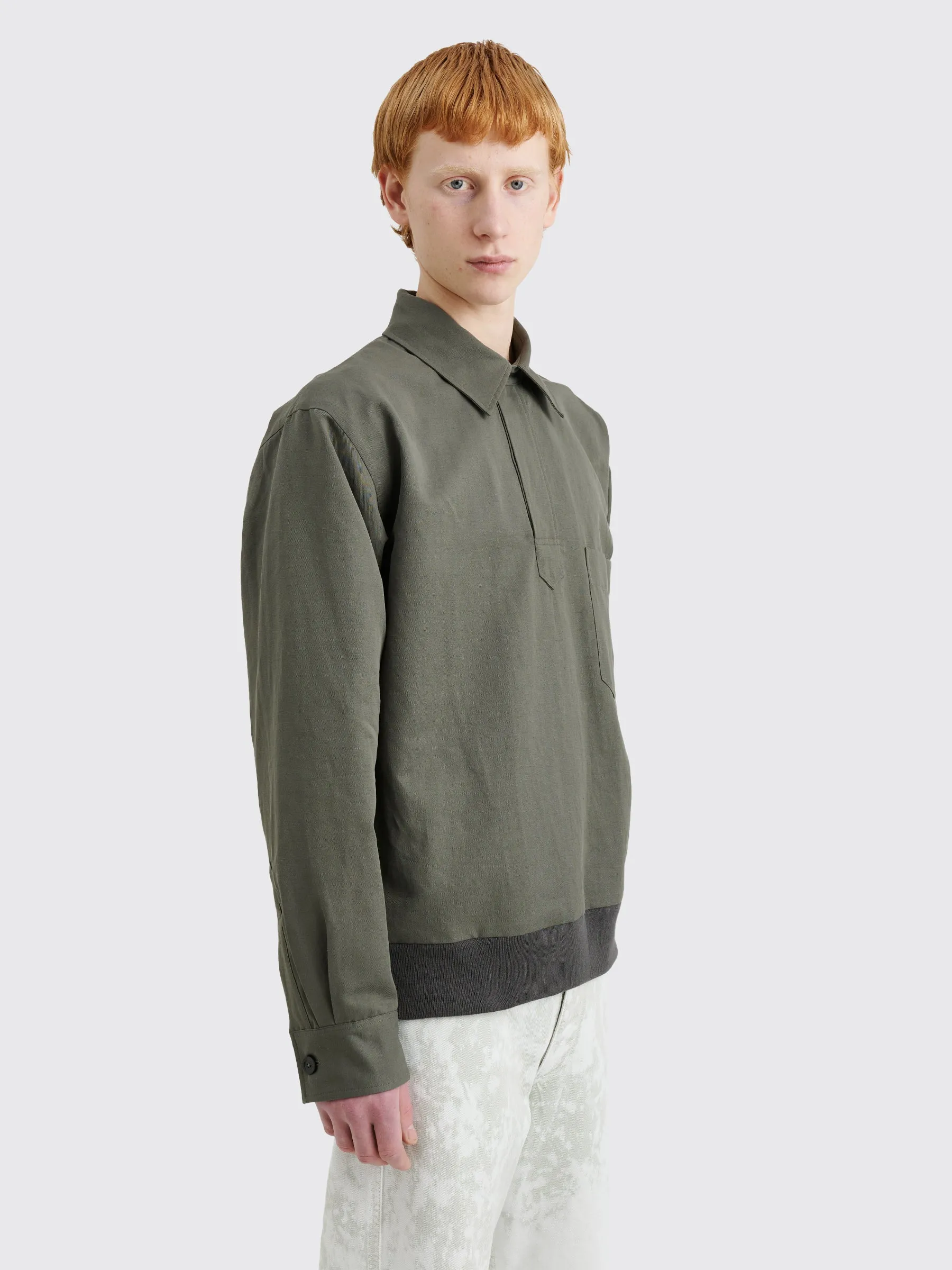Margaret Howell Pull Over Shirt Light Cotton Linen Twill Grey Green sold by Tres Bien product image thumbnail 3