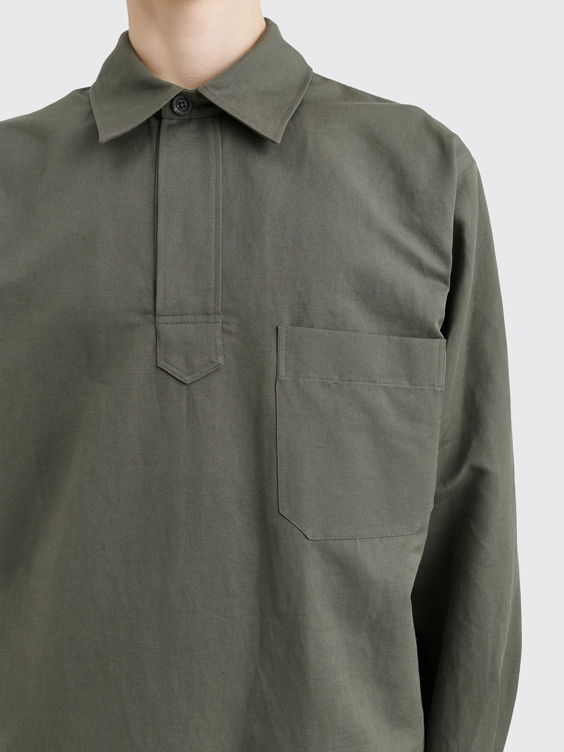 Margaret Howell Pull Over Shirt Light Cotton Linen Twill Grey Green sold by Tres Bien product image thumbnail 5