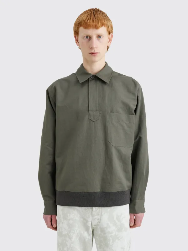 Margaret Howell Pull Over Shirt Light Cotton Linen Twill Grey Green made by Margaret Howell