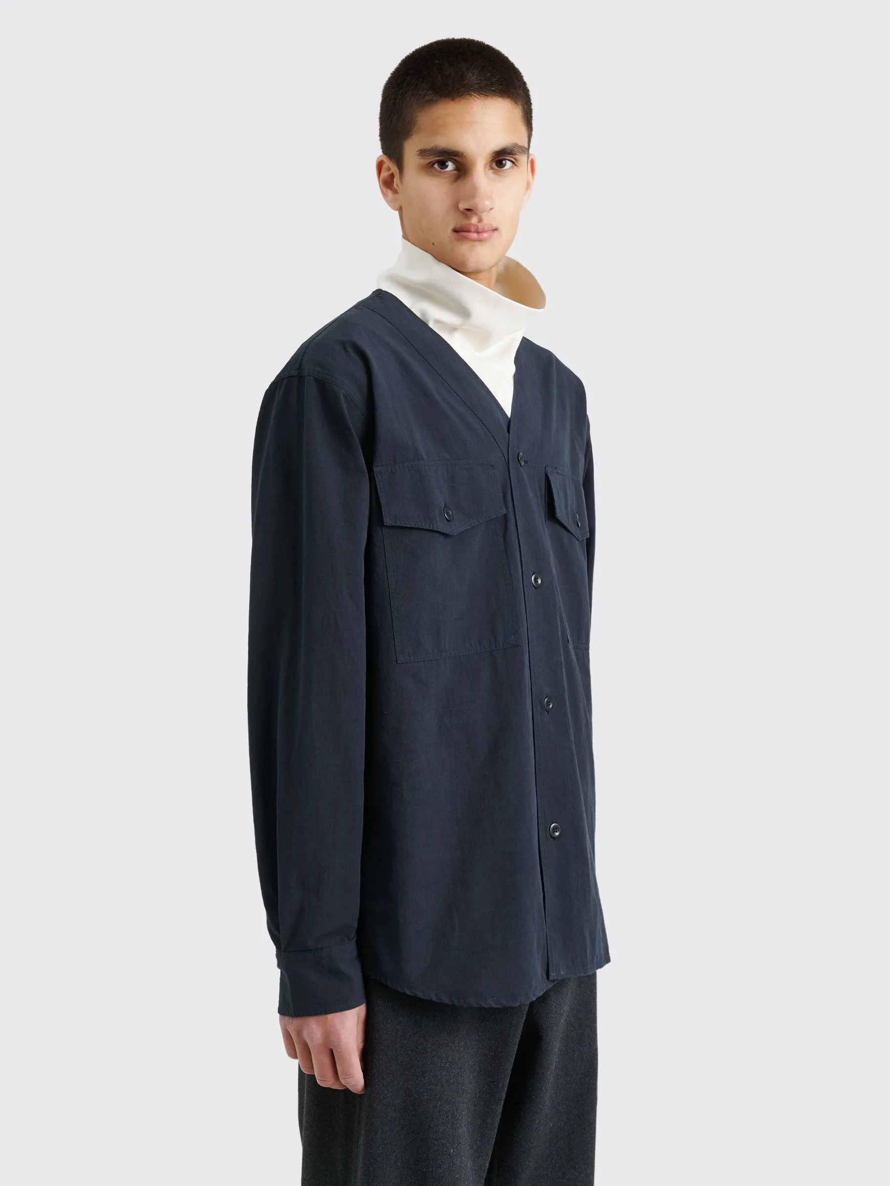 Margaret Howell MHL Scout Shirt Linen Plainweave Ink sold by Tres Bien product image thumbnail 4