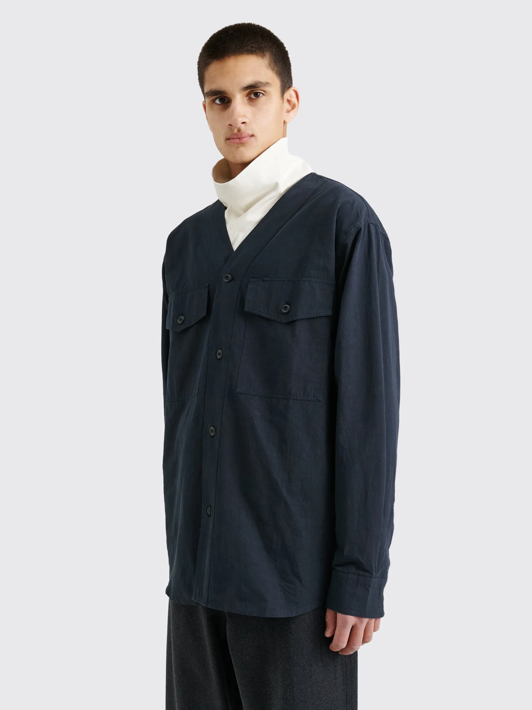 Margaret Howell MHL Scout Shirt Linen Plainweave Ink sold by Tres Bien product image thumbnail 2