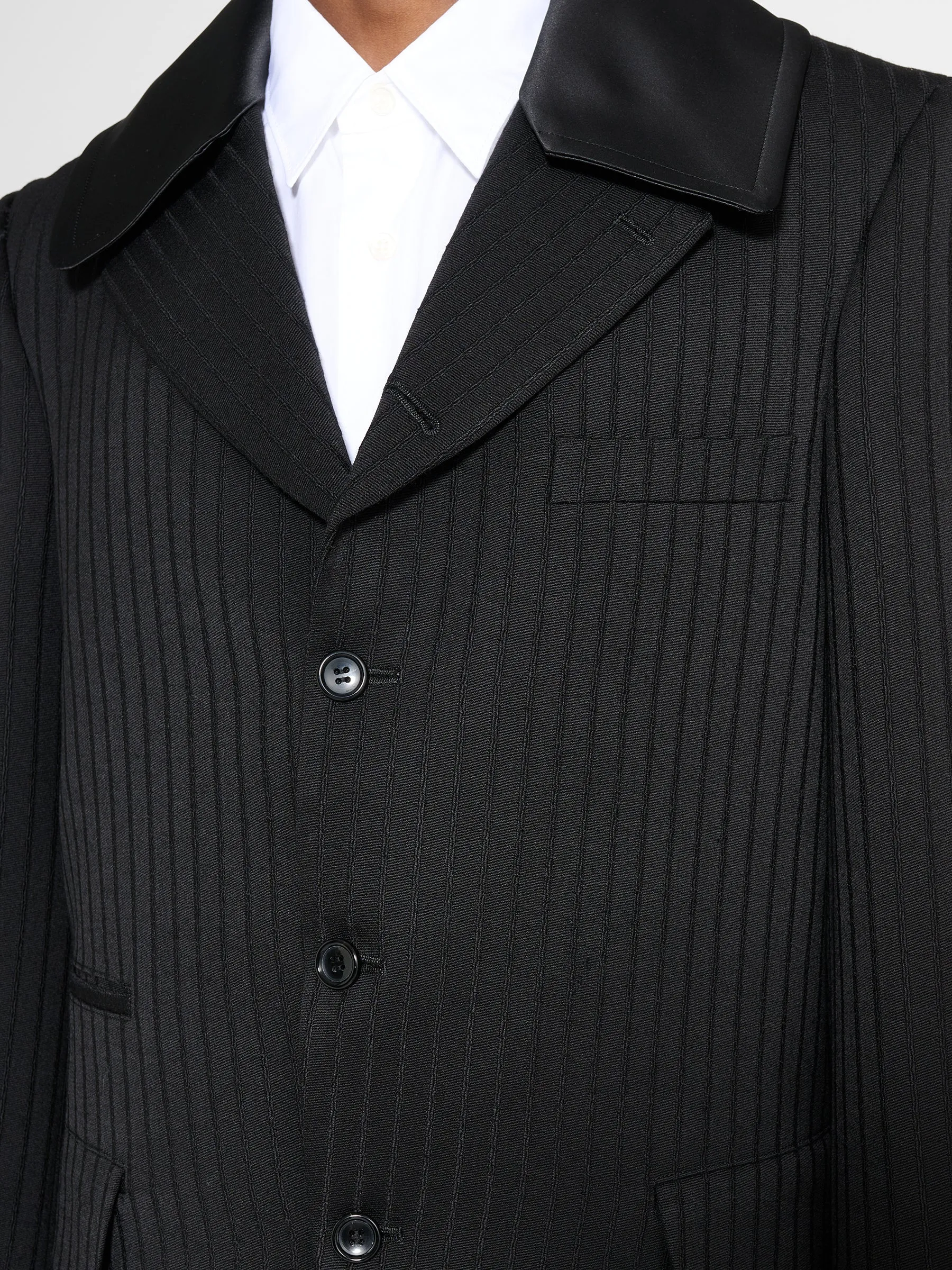 Comme des Garçons Homme Plus Contrast Lapel Jacket Wool Dobby Stripe Black sold by Tres Bien product image thumbnail 5