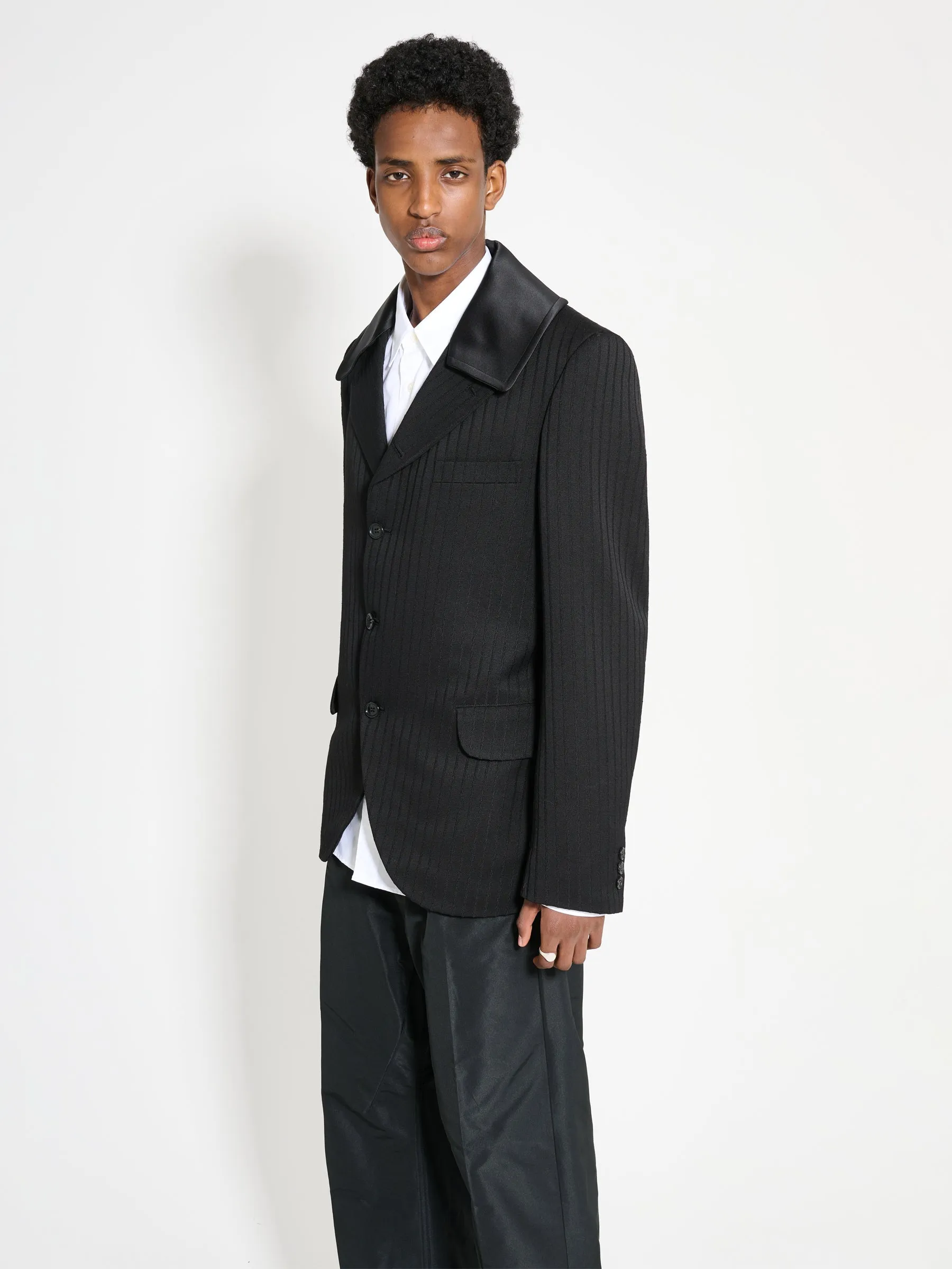 Comme des Garçons Homme Plus Contrast Lapel Jacket Wool Dobby Stripe Black sold by Tres Bien product image thumbnail 3