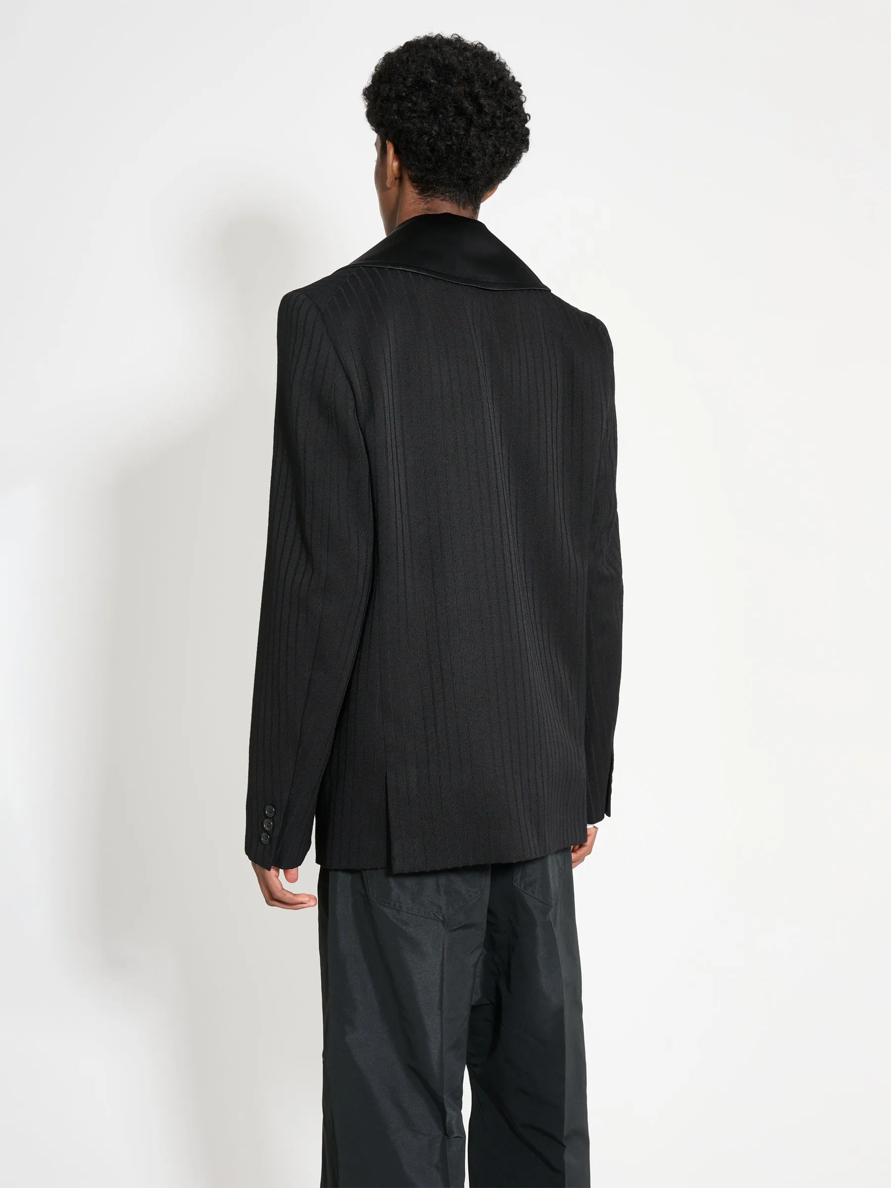 Comme des Garçons Homme Plus Contrast Lapel Jacket Wool Dobby Stripe Black sold by Tres Bien product image thumbnail 4