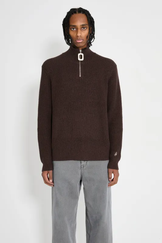 JW Anderson JWA Puller Half Zip Jumper Chocolate Brown sold by Tres Bien