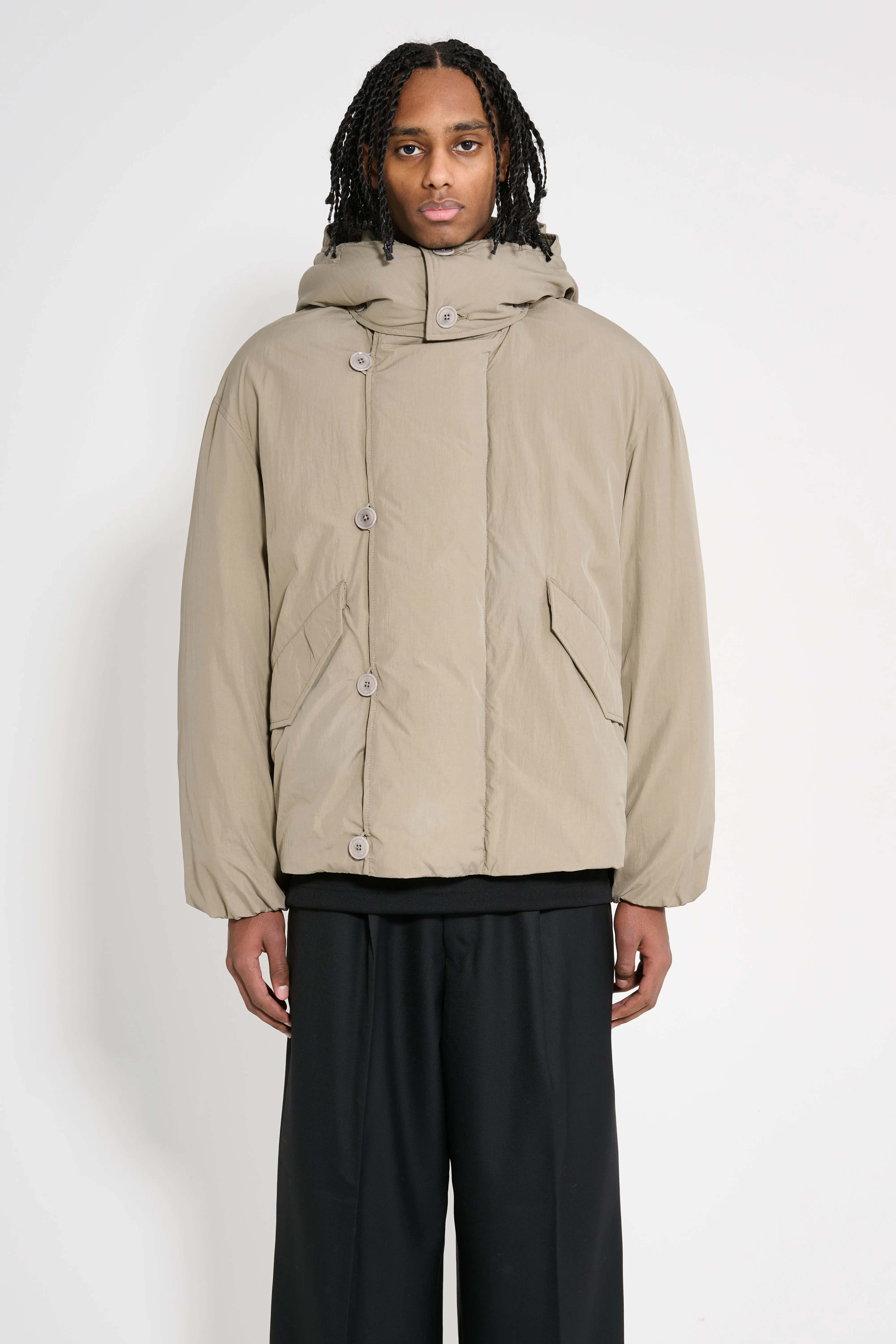 Lemaire Hooded Puffer Blouson Desert Sage sold by Tres Bien