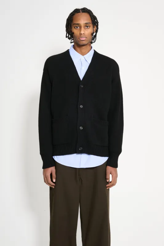 Margaret Howell Boxy Cardigan Geelong Black sold by Tres Bien