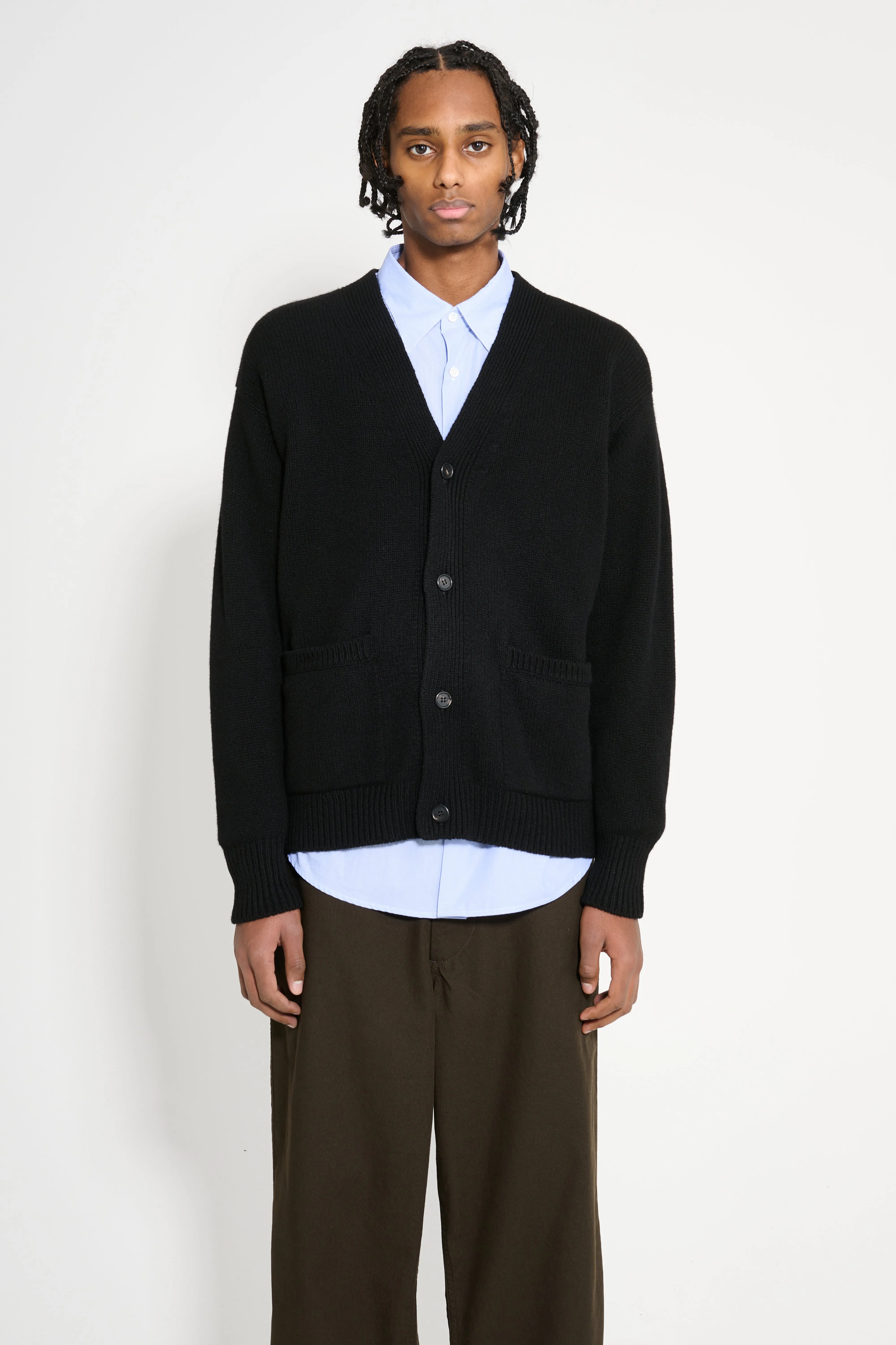 Margaret Howell Boxy Cardigan Geelong Black sold by Tres Bien