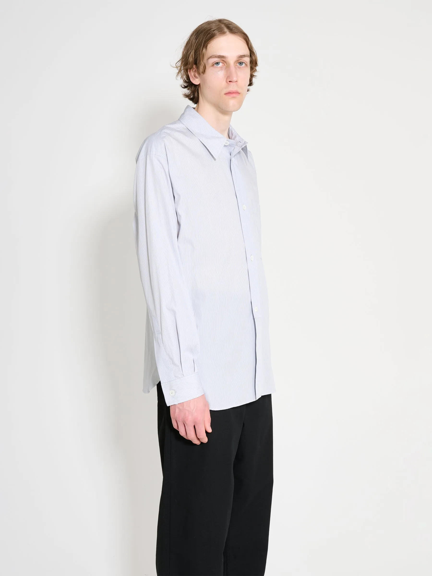 Margaret Howell Half Placket Shirt Fine Stripe Cotton Poplin Grey / White sold by Tres Bien product image thumbnail 3