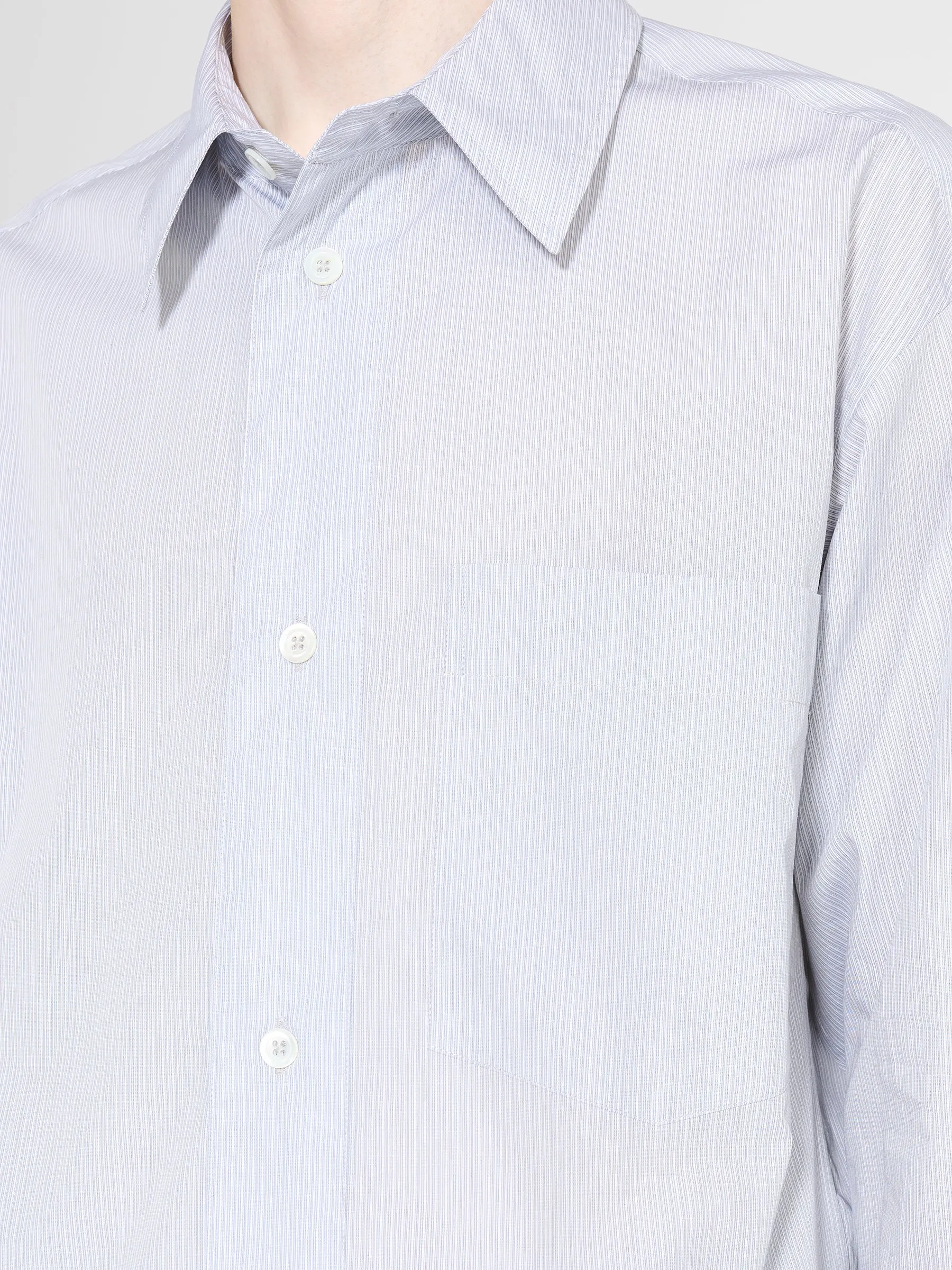 Margaret Howell Half Placket Shirt Fine Stripe Cotton Poplin Grey / White sold by Tres Bien product image thumbnail 5