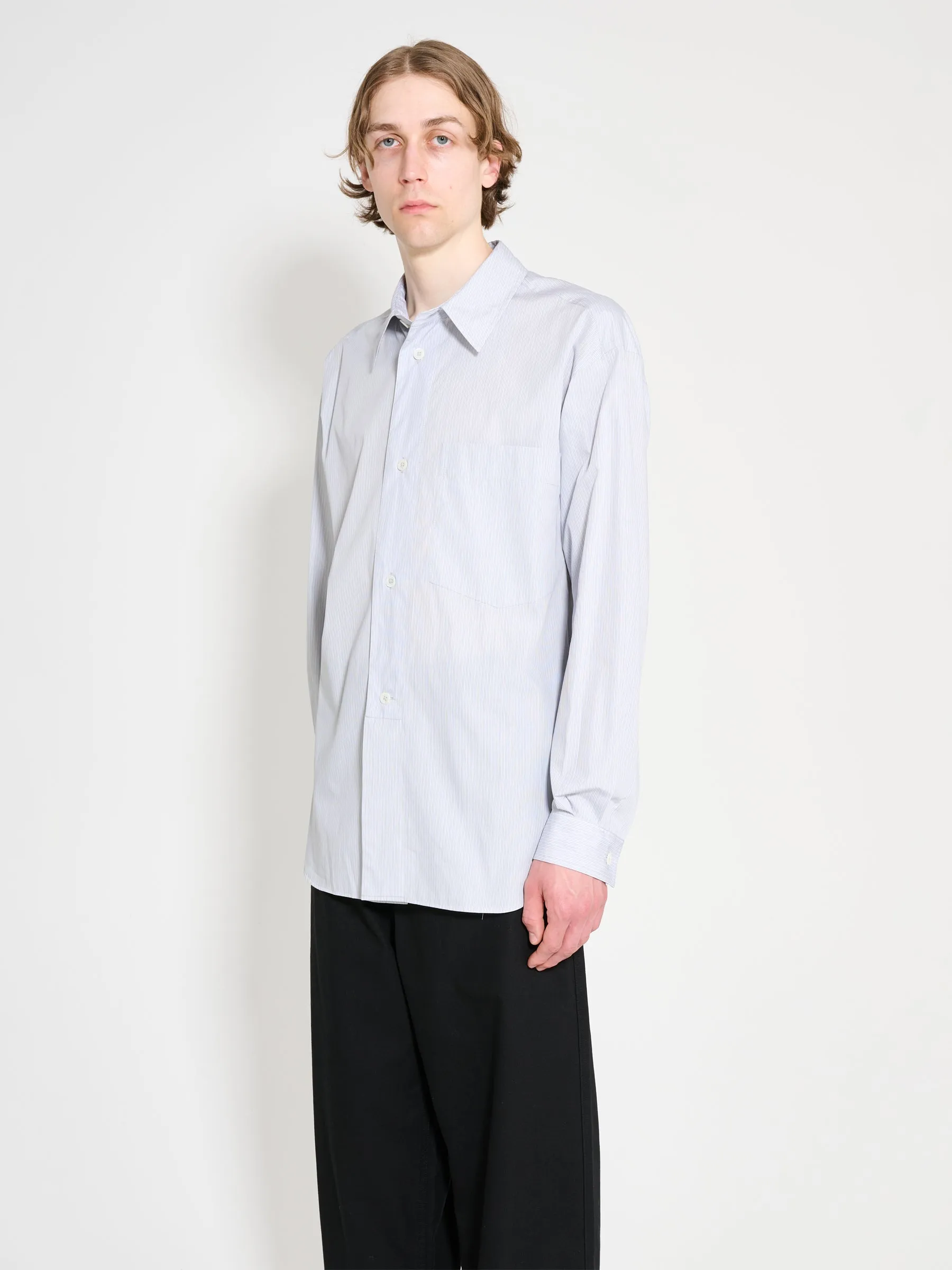 Margaret Howell Half Placket Shirt Fine Stripe Cotton Poplin Grey / White sold by Tres Bien product image thumbnail 2
