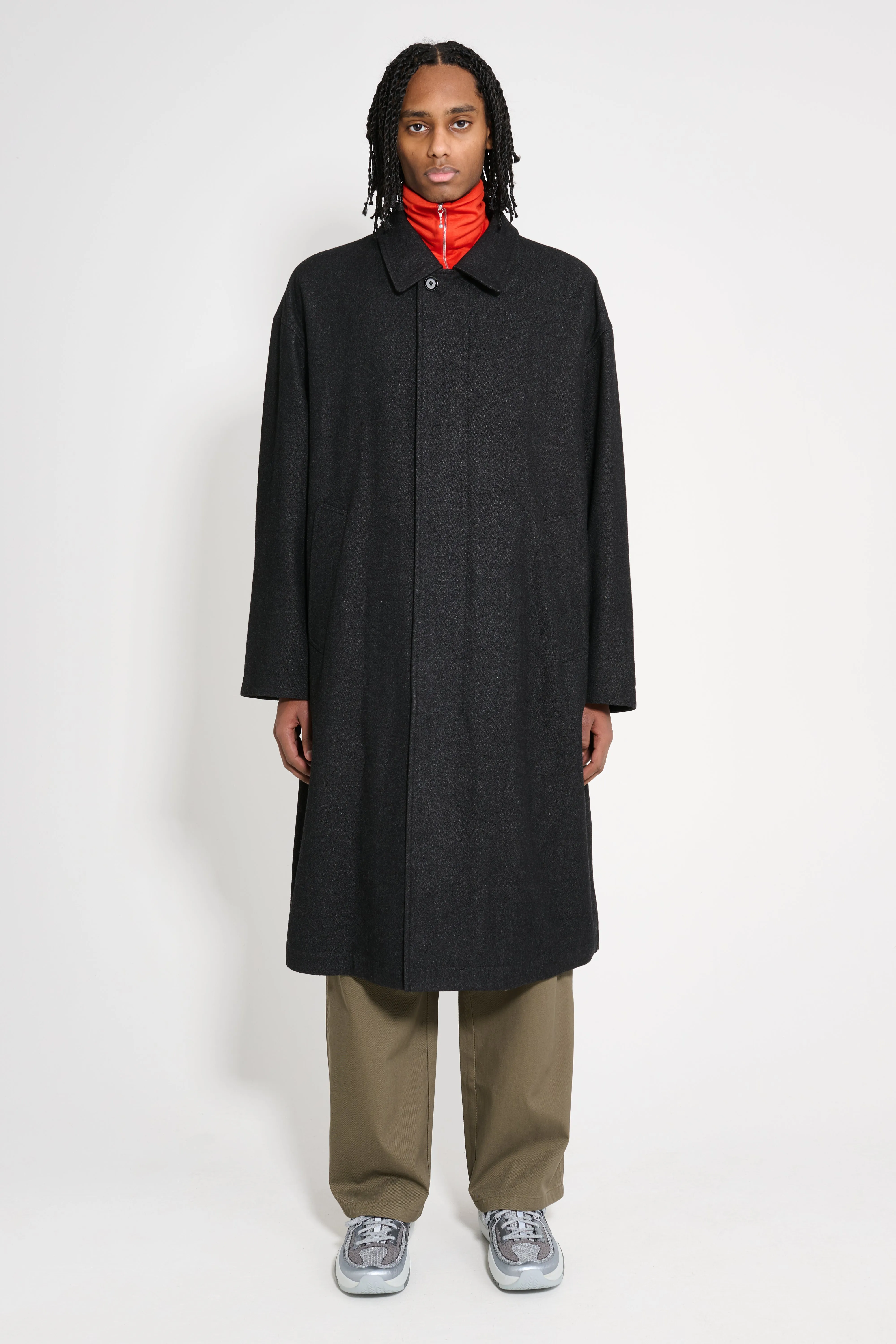 Lemaire Boxy Overcoat Black / Grey Melange sold by Tres Bien