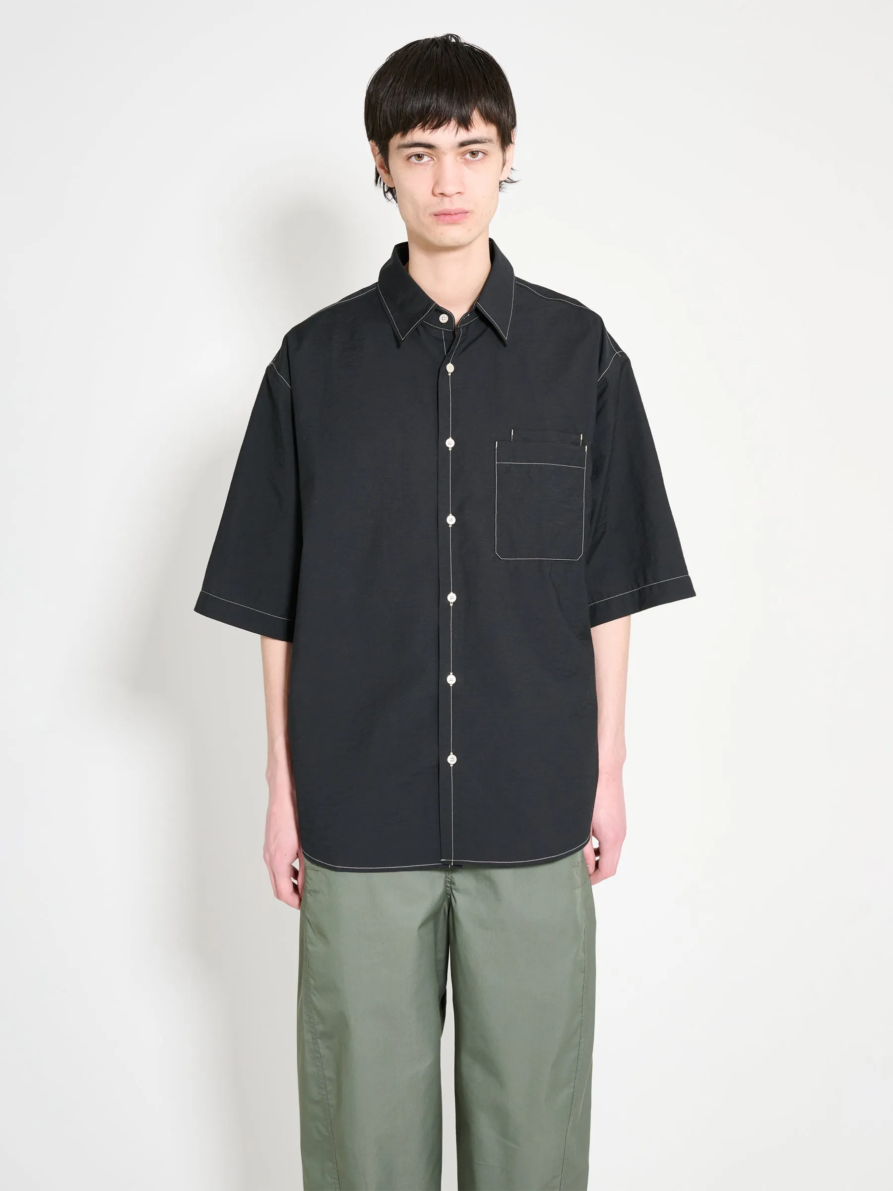 Lemaire Double Pocket Short Sleeve Shirt Black sold by Tres Bien