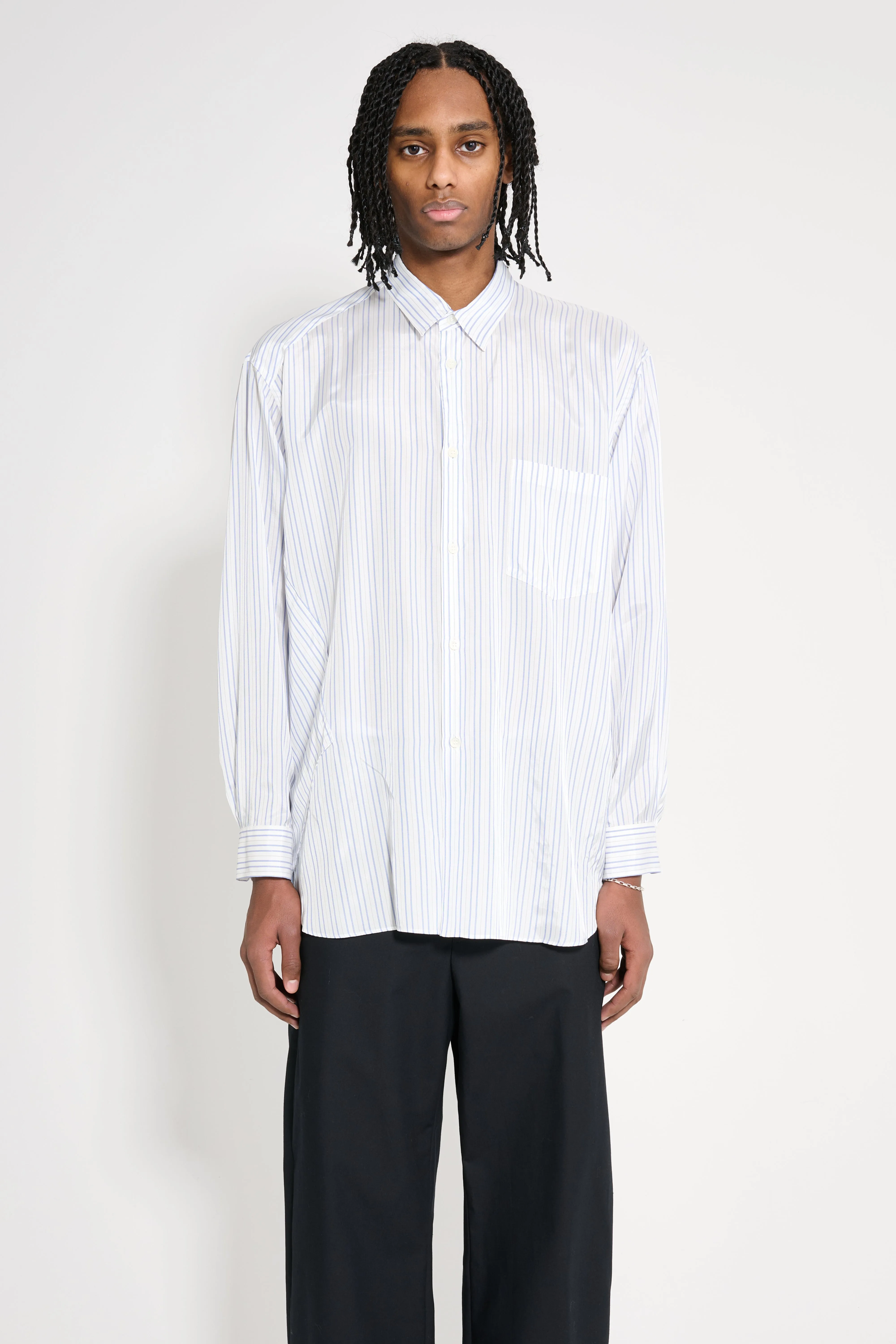 Comme des Garçons Homme Plus Vertical Stripe Shirt White / Blue sold by Tres Bien