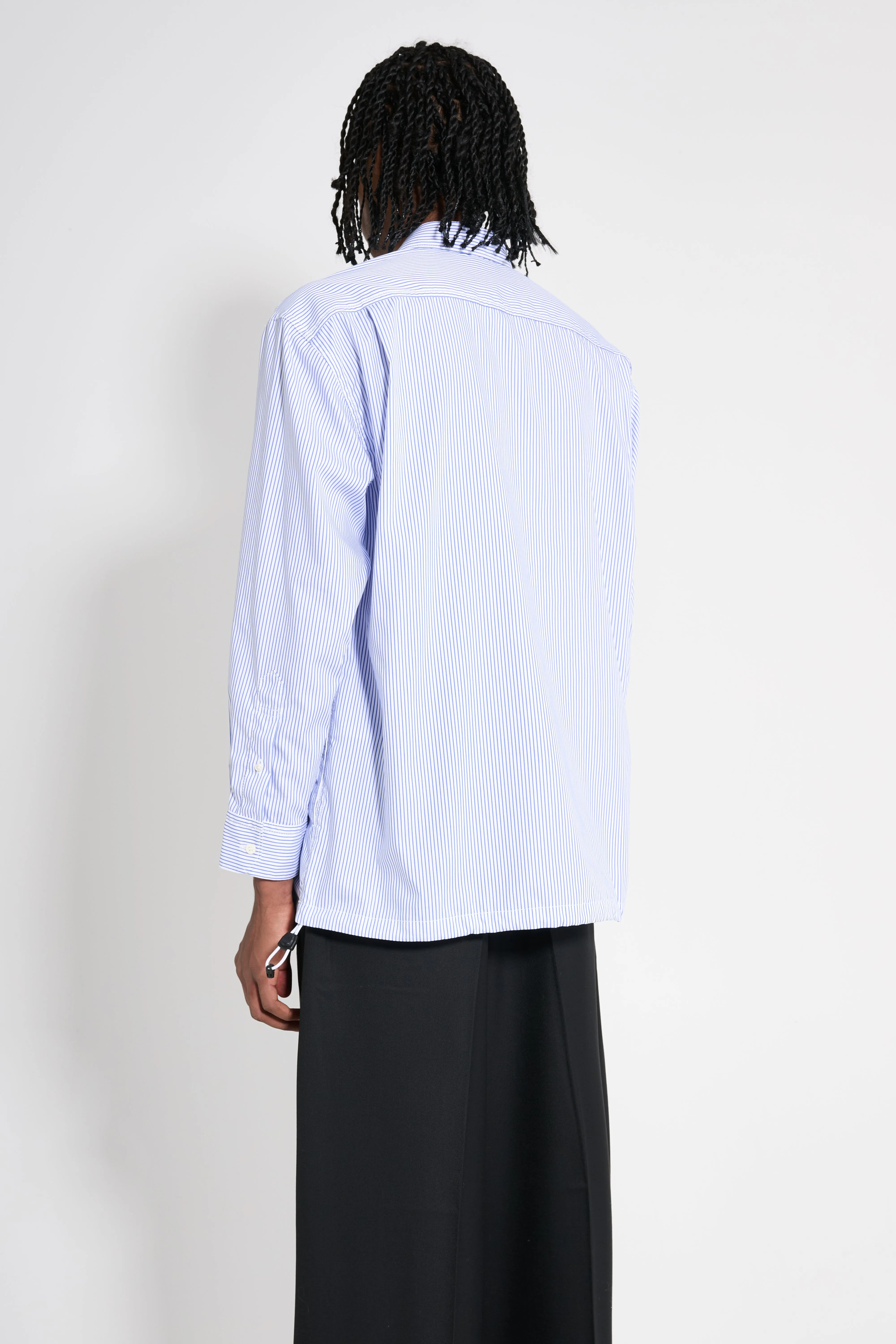 Comme des Garçons Homme Cotton Stripe Half Button Up Shirt Blue / White sold by Tres Bien product image thumbnail 4