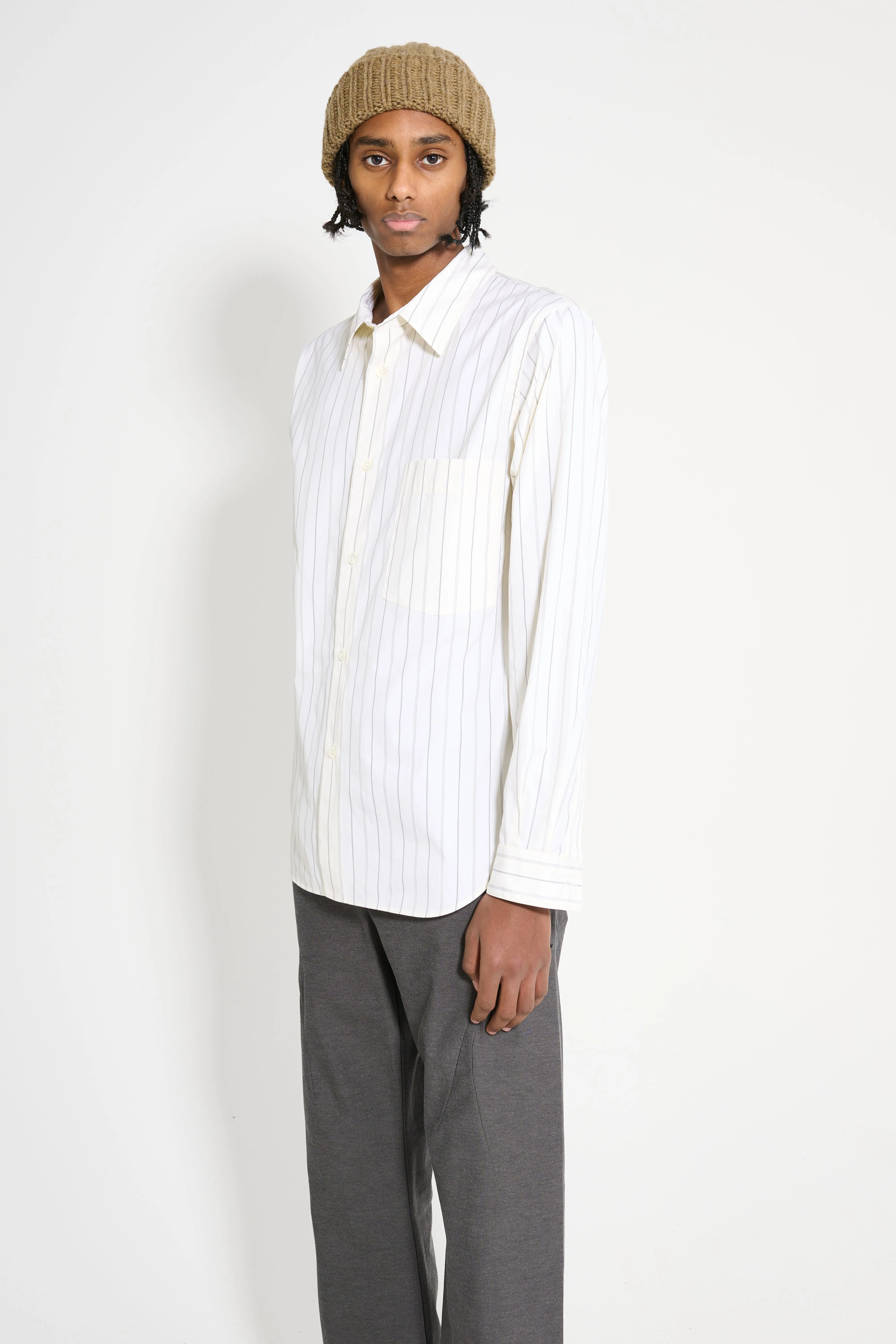 Margaret Howell Basic Shirt Wide Spaced Cotton Stripe Off White / Black sold by Tres Bien product image thumbnail 2