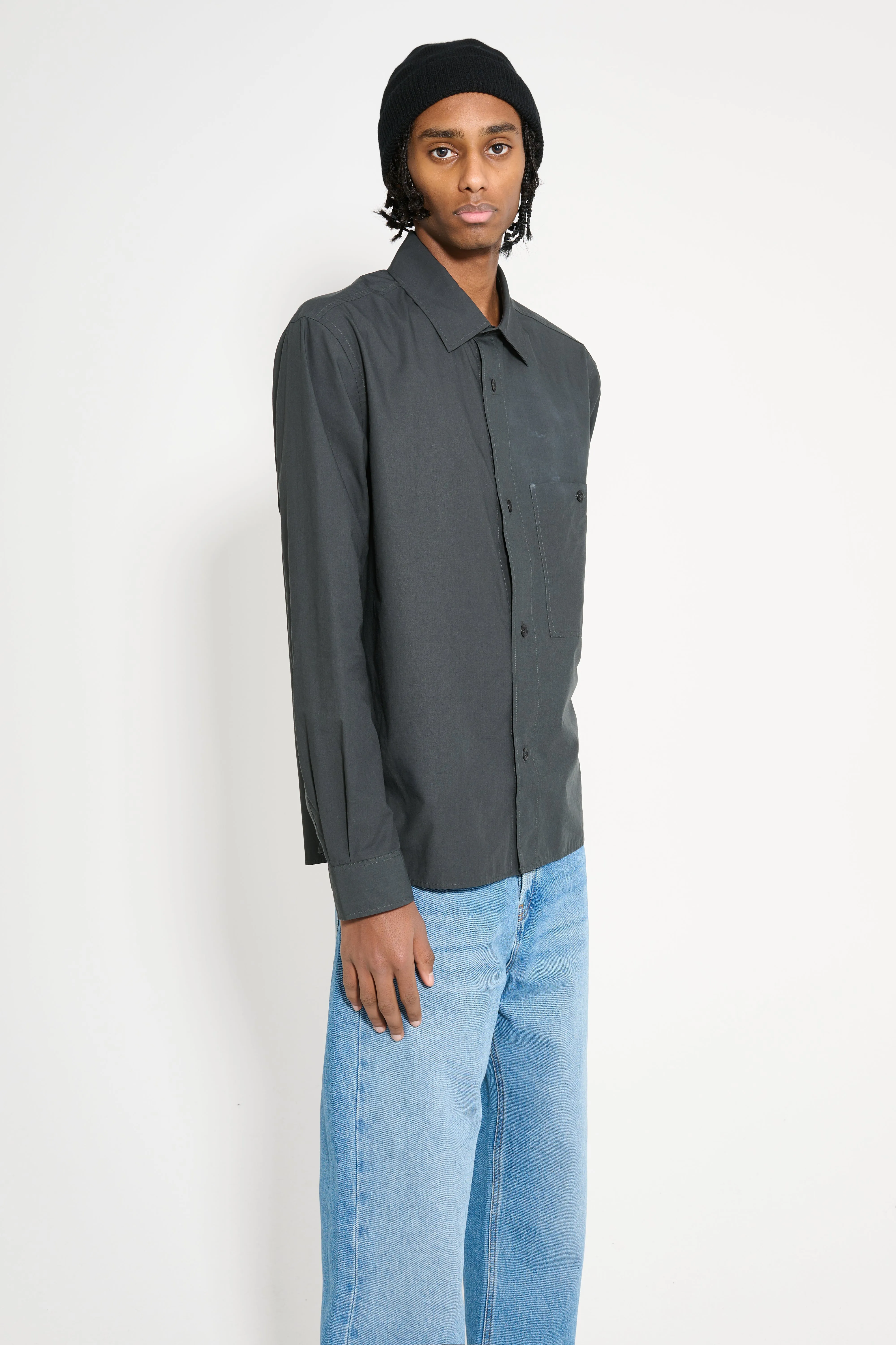 Margaret Howell MHL Overall Shirt Light Cotton Lyocell Asphalt sold by Tres Bien product image thumbnail 3
