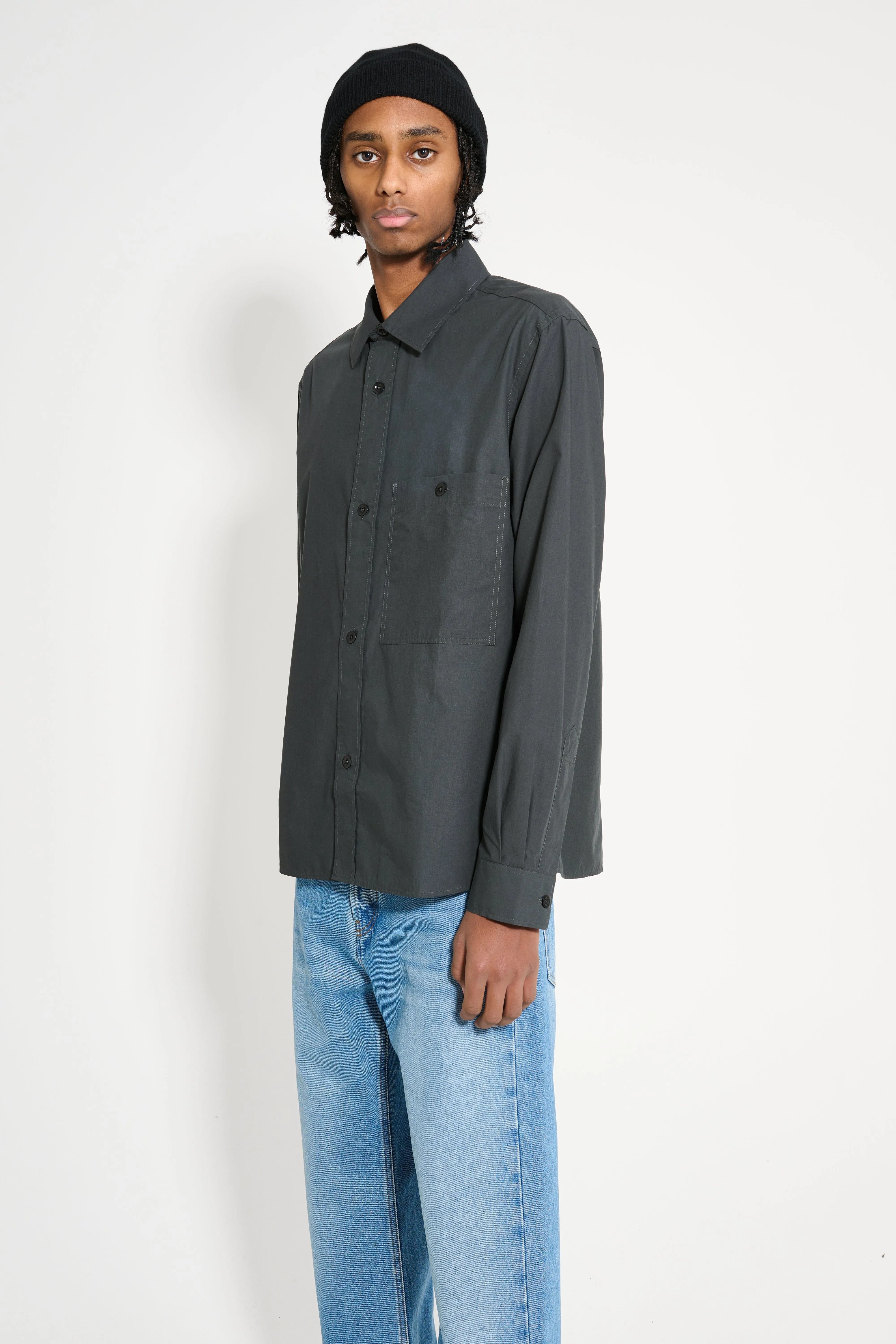 Margaret Howell MHL Overall Shirt Light Cotton Lyocell Asphalt sold by Tres Bien product image thumbnail 2