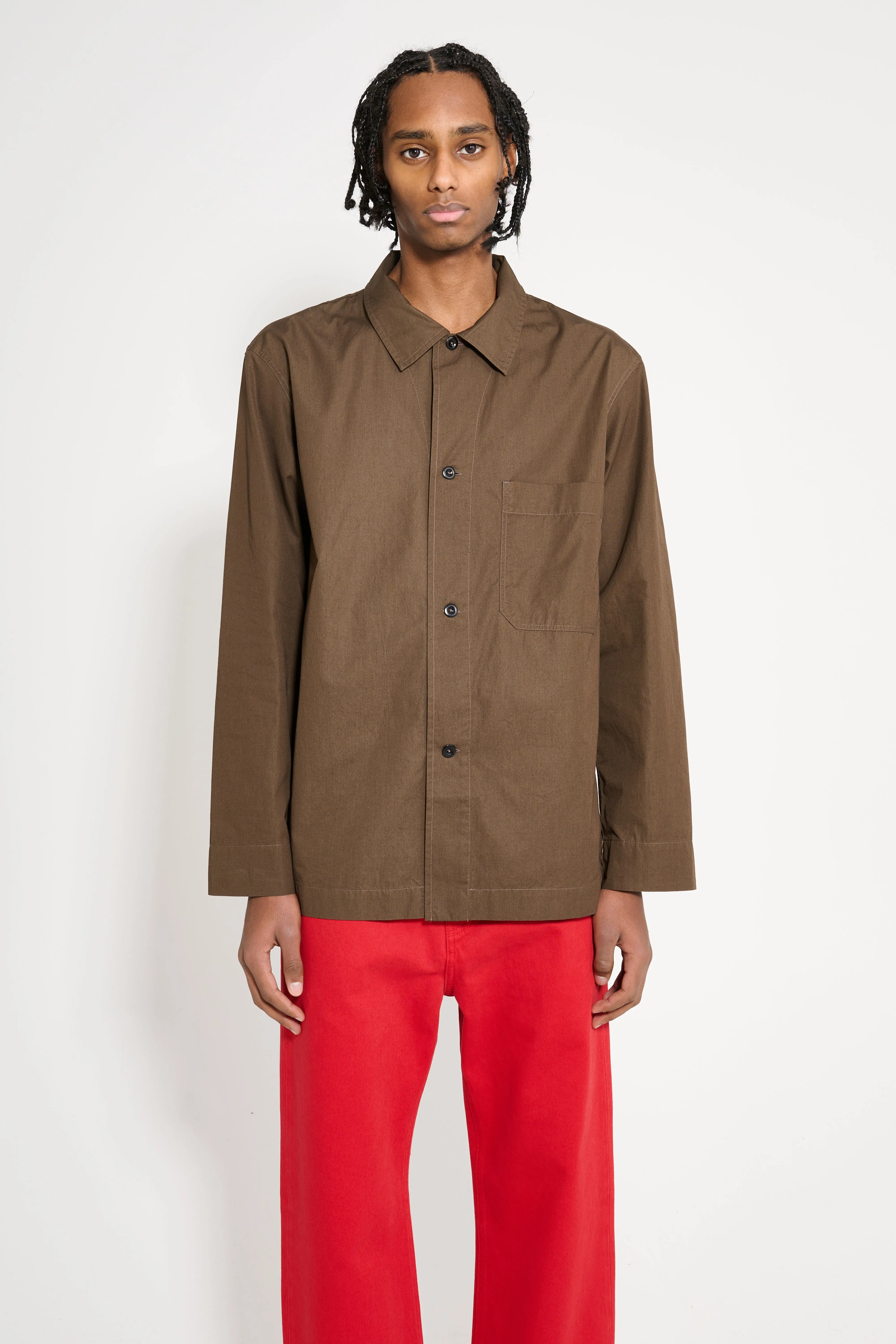 Margaret Howell MHL PJ Shirt Compact Cotton Poplin Carob sold by Tres Bien