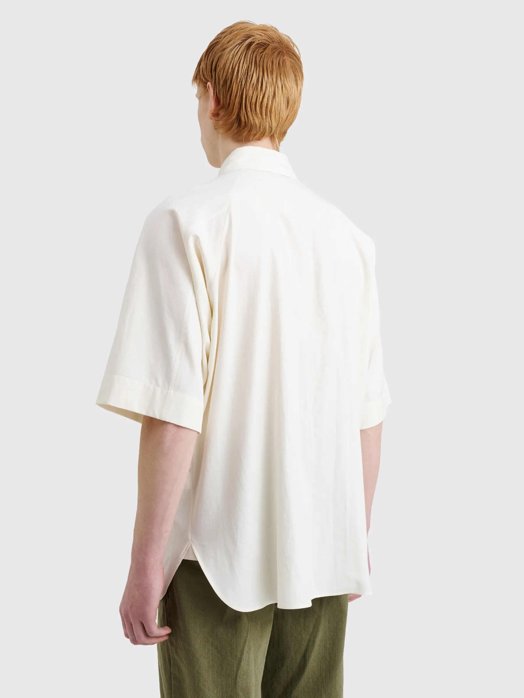 Margaret Howell Short Sleeve Raglan Shirt Light Cotton Twill Off White sold by Tres Bien product image thumbnail 4