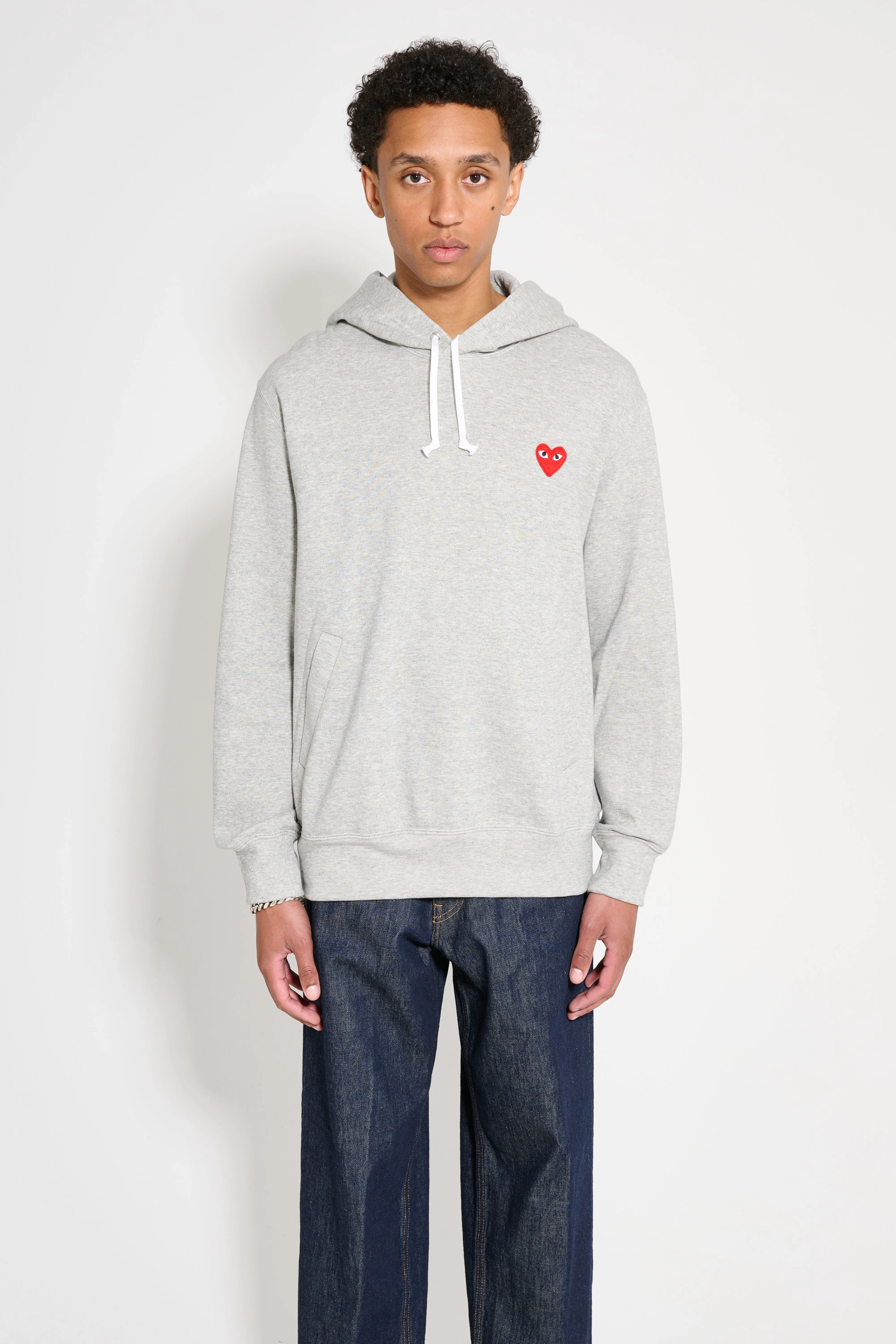 Comme des Garçons Play Small Heart Hooded Sweatshirt Grey sold by Tres Bien