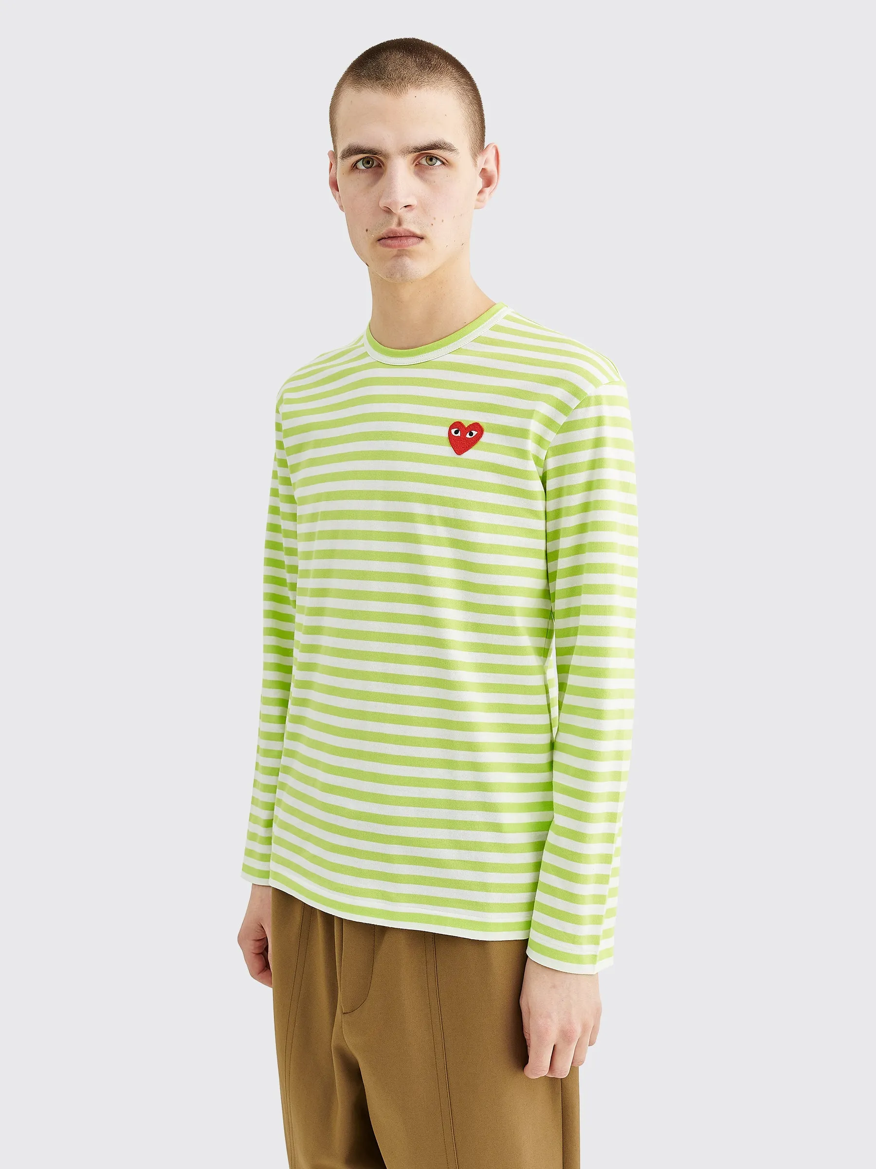 Comme des Garçons Play Small Heart LS T-shirt Stripe Green sold by Tres Bien product image thumbnail 2