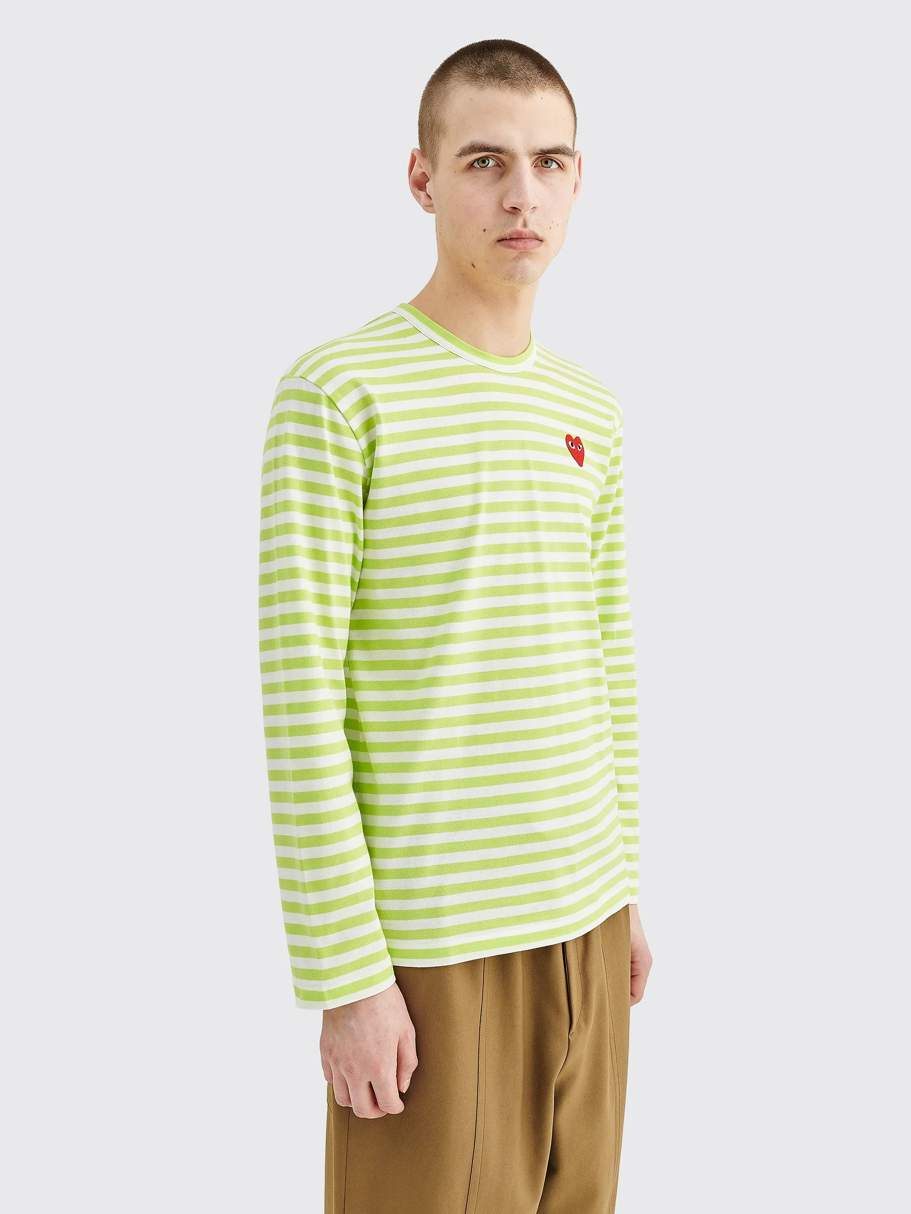 Comme des Garçons Play Small Heart LS T-shirt Stripe Green sold by Tres Bien product image thumbnail 4
