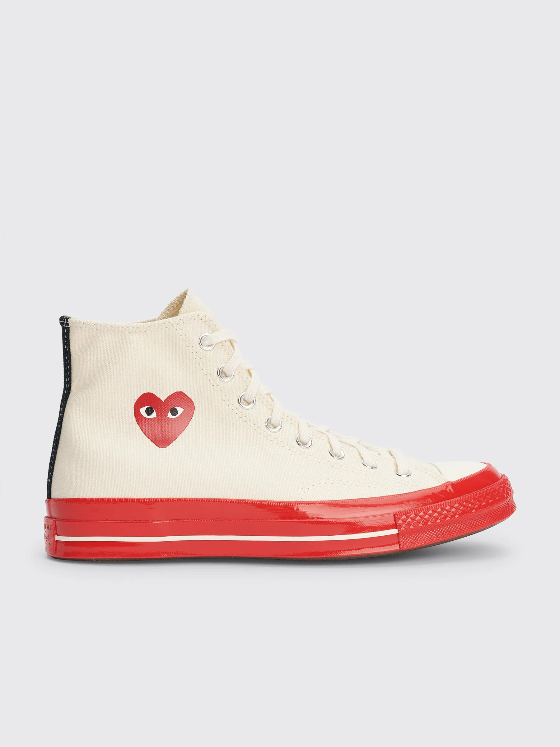 Comme des Garçons Play x Converse Chuck 70 Hi Pristine / Red / Egret sold by Tres Bien