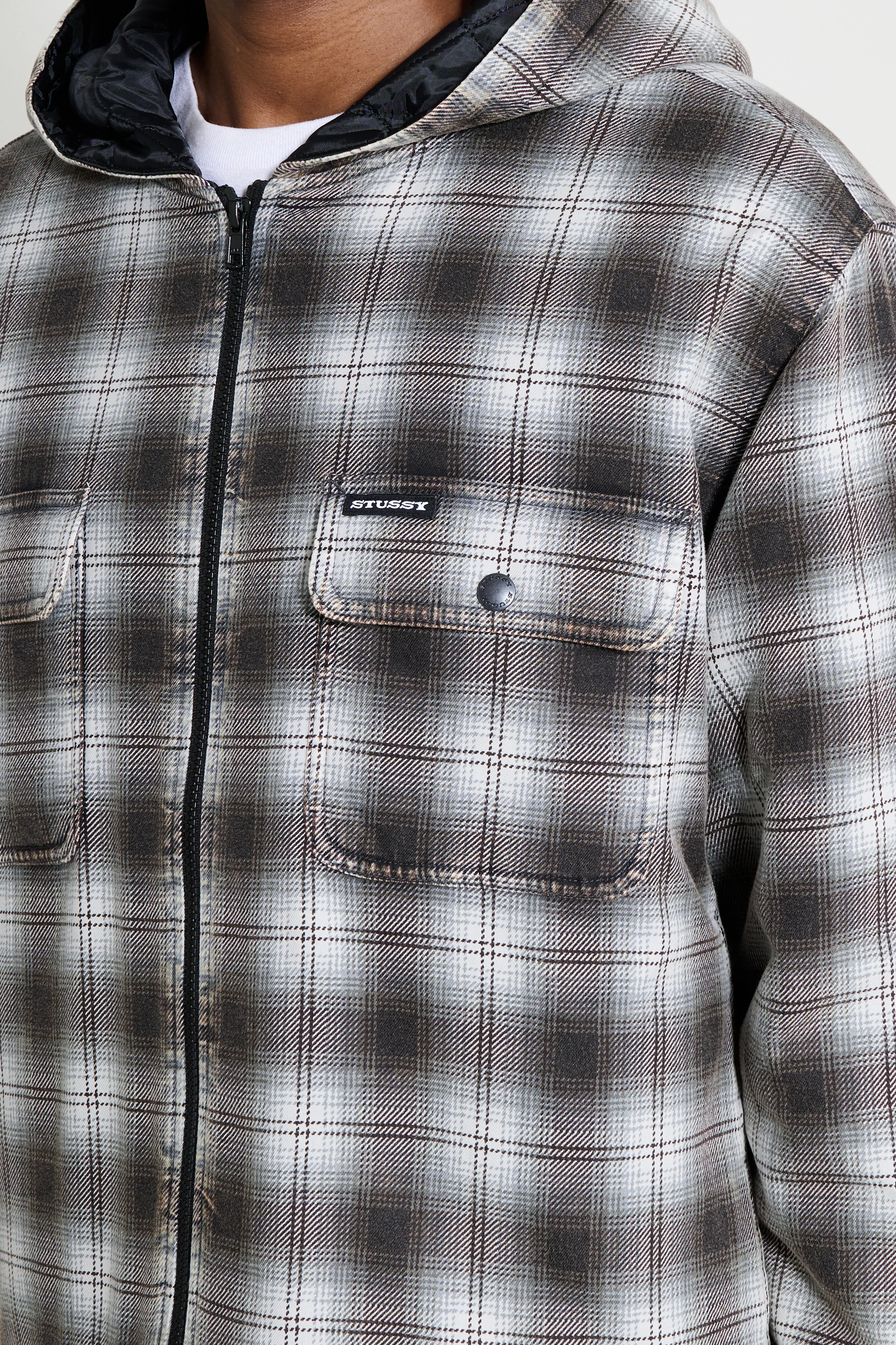 Stüssy Zip Hooded Plaid Shirt Charcoal sold by Tres Bien product image thumbnail 5