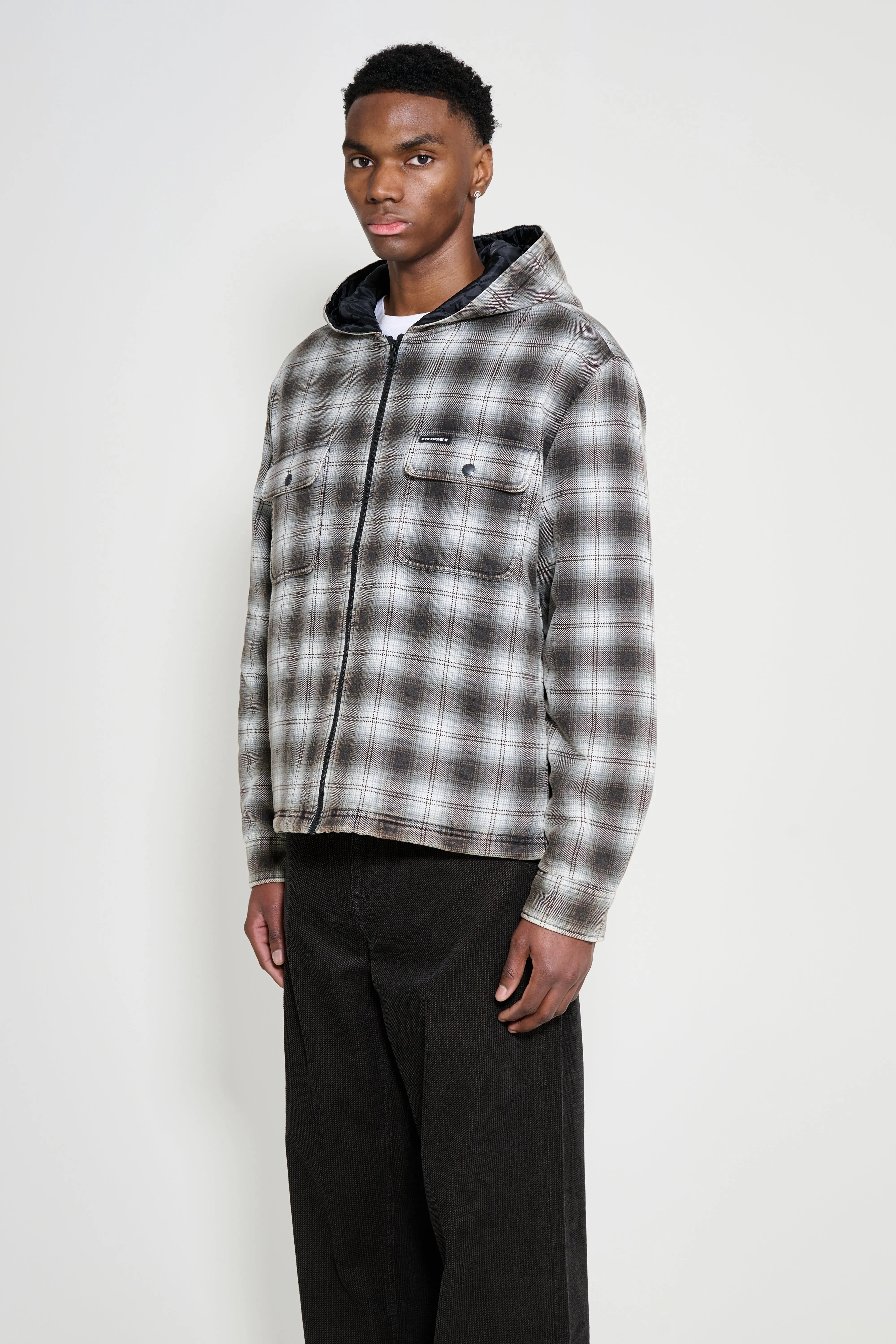 Stüssy Zip Hooded Plaid Shirt Charcoal sold by Tres Bien product image thumbnail 2