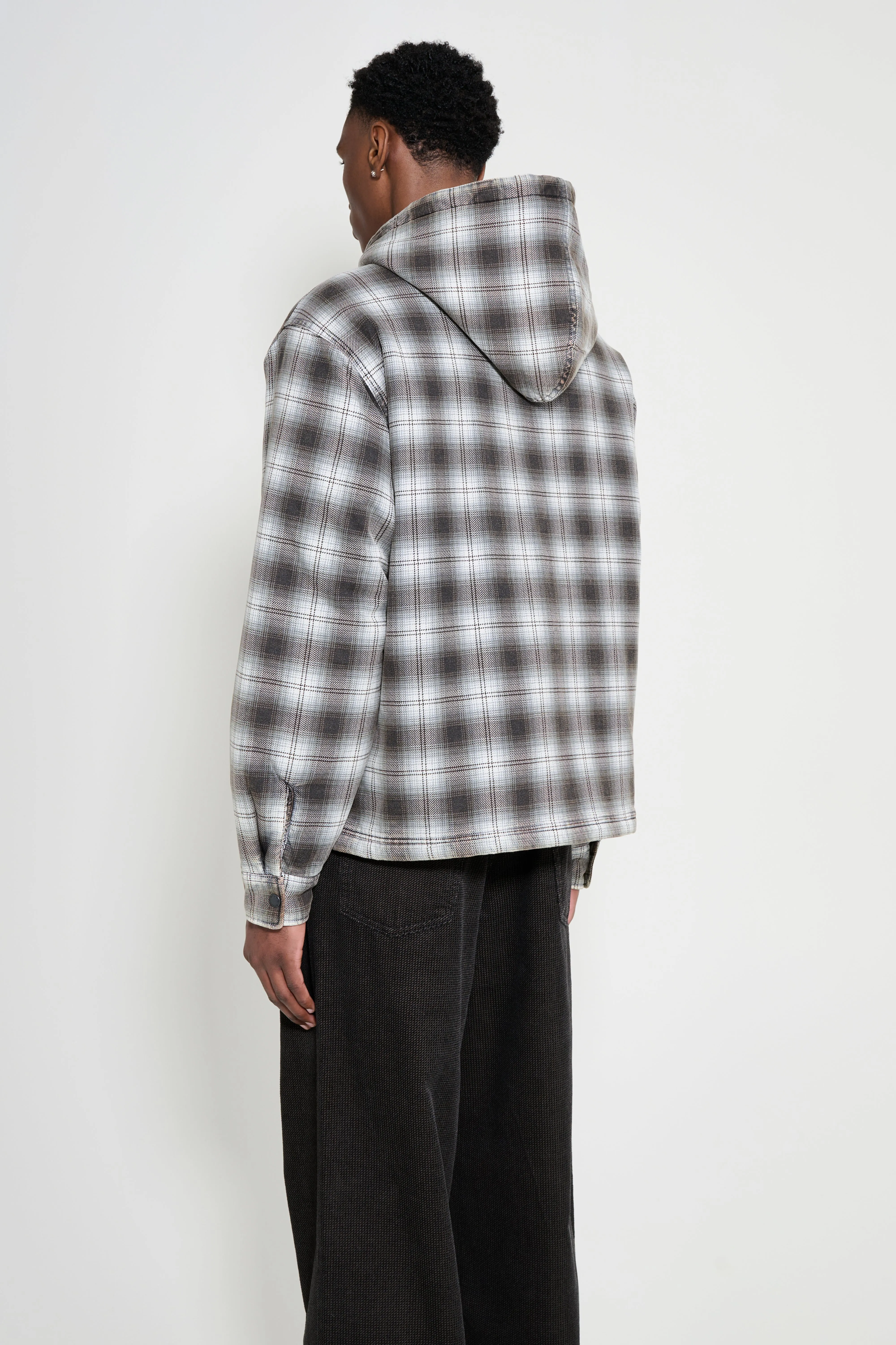 Stüssy Zip Hooded Plaid Shirt Charcoal sold by Tres Bien product image thumbnail 3