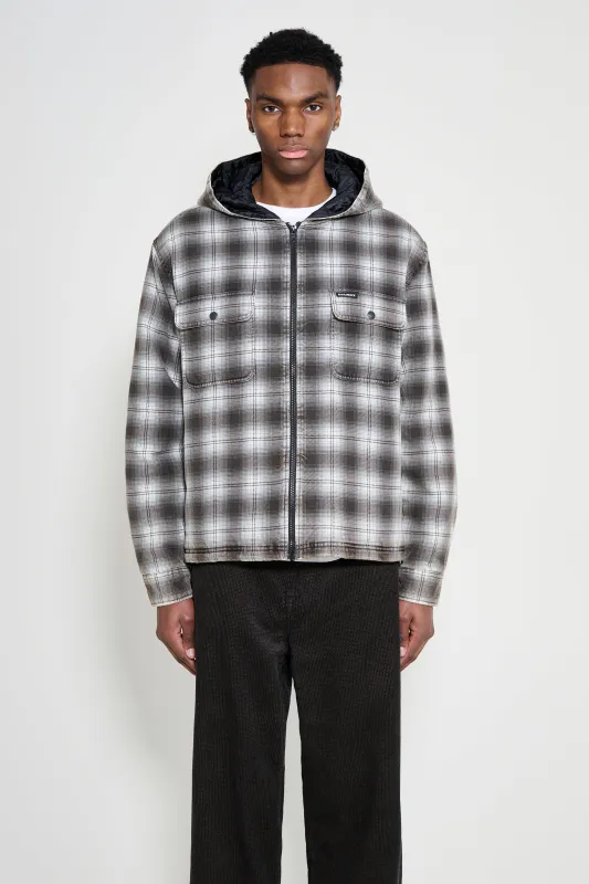 Stüssy Zip Hooded Plaid Shirt Charcoal sold by Tres Bien