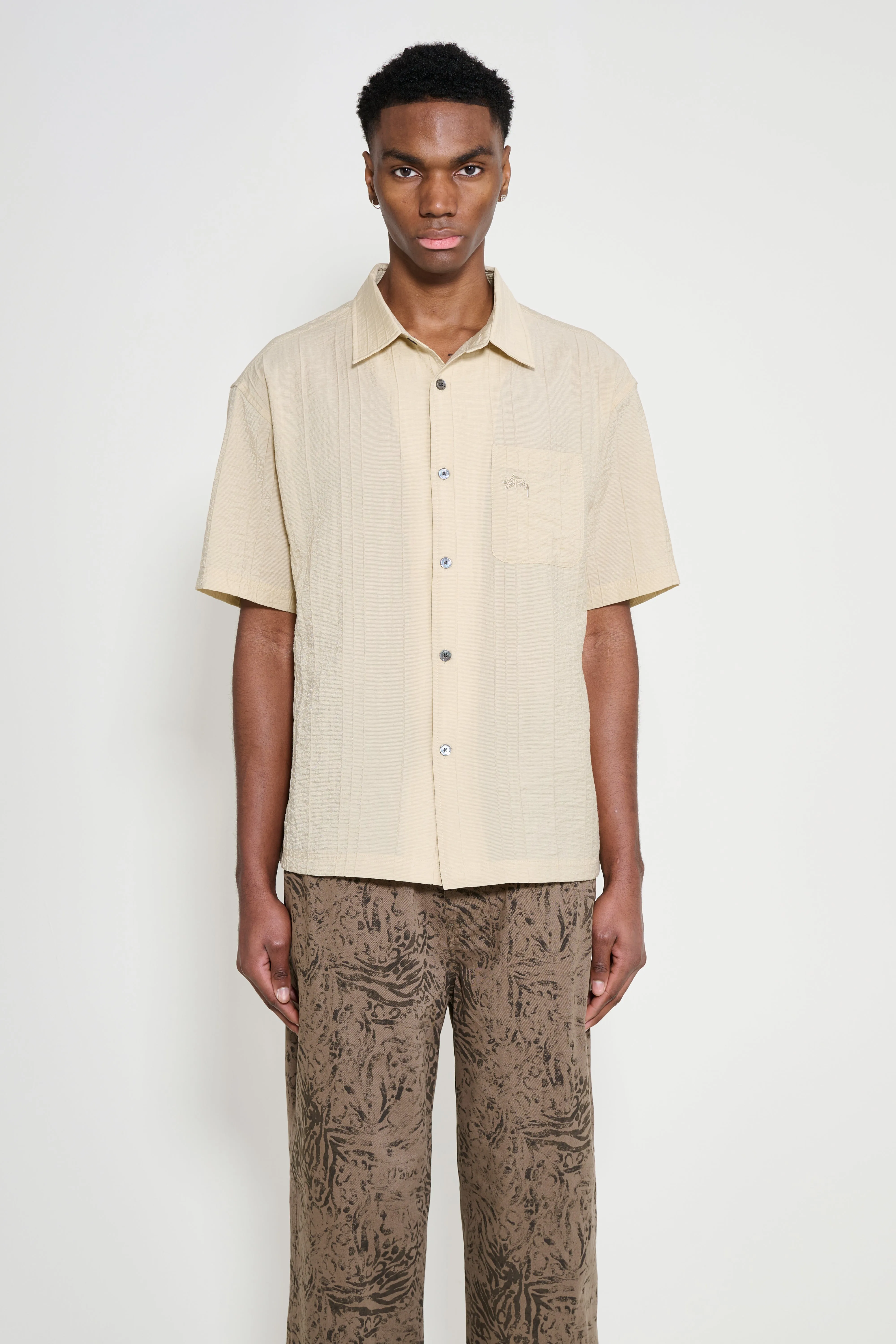 Stüssy Pleated Textured Shirt Tan sold by Tres Bien