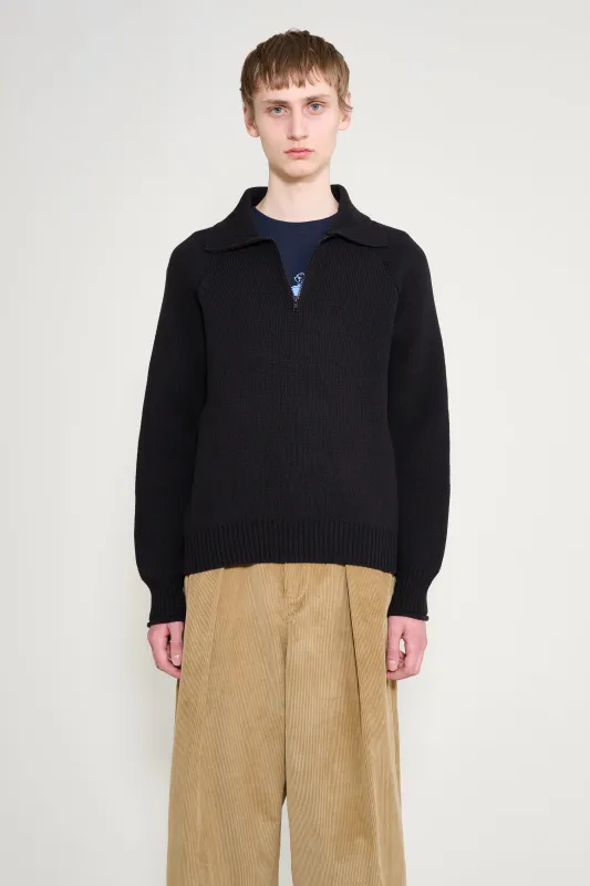 Margaret Howell MHL Zip Up Polo Jumper Black made by Margaret Howell