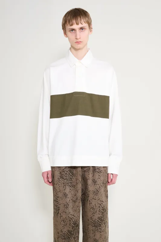 Margaret Howell MHL Rugby Shirt Matt Jersey Off White / Khaki Green made by Margaret Howell