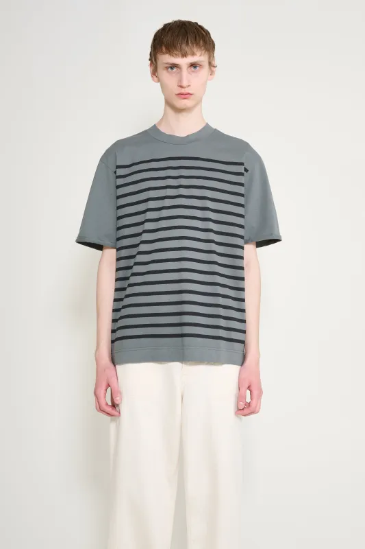 Margaret Howell MHL Overdye Stripe T-shirt Lightweight Dry Jersey Carbon / Black made by Margaret Howell