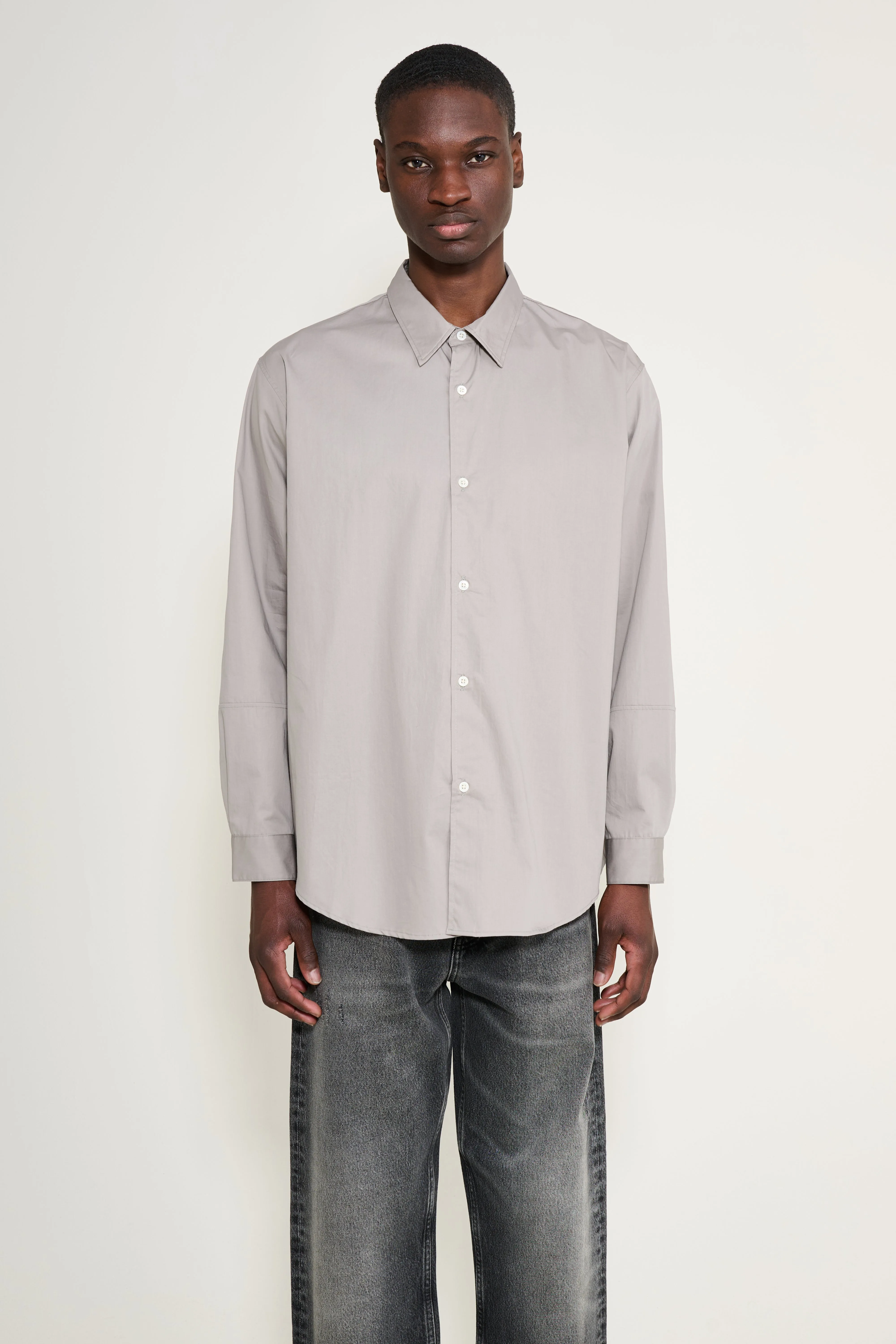 Lady White Co. Lynn Poplin L/S Shirt True Grey sold by Tres Bien