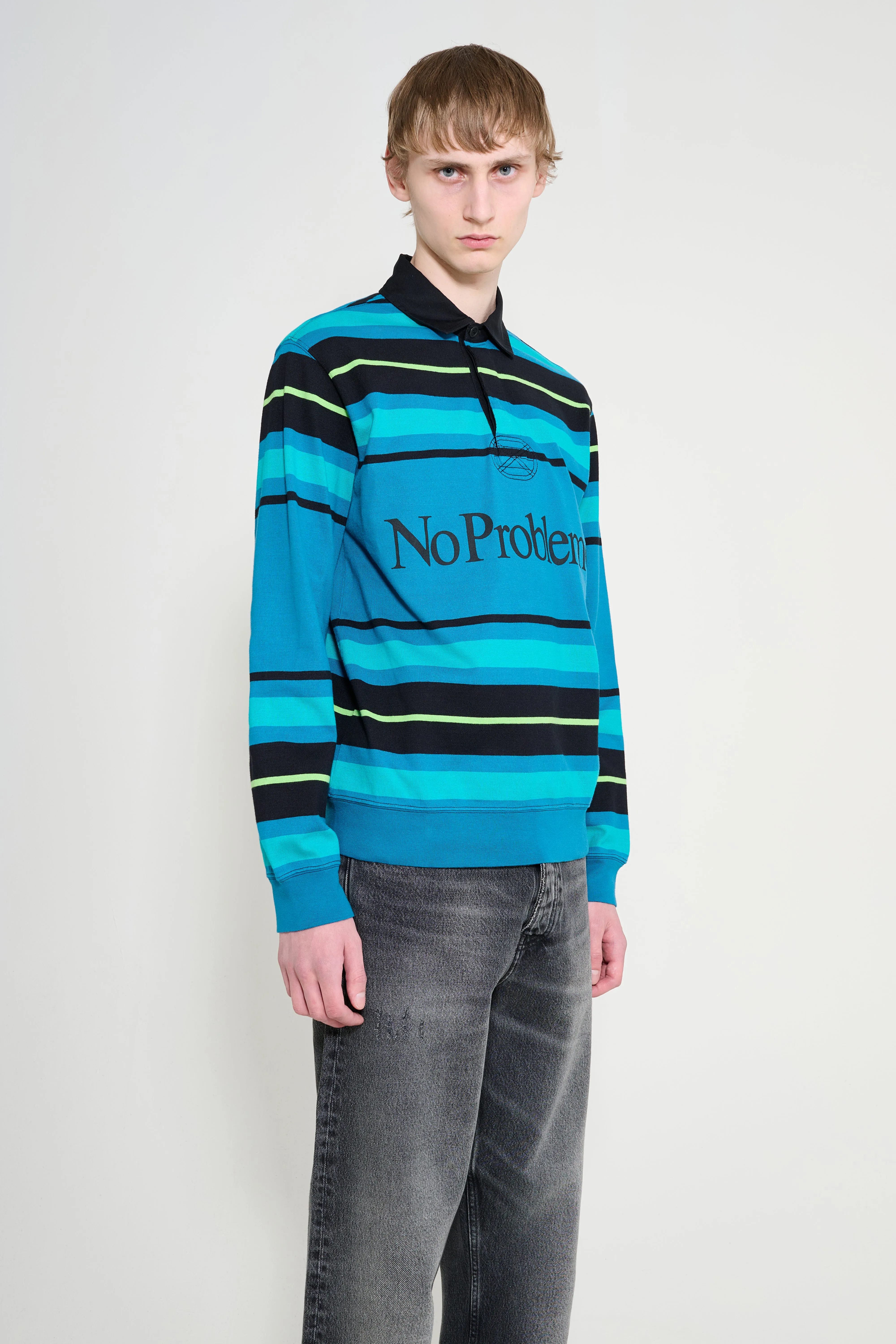 No Problemo Striped Long Sleeve Rugby Shirt Aqua sold by Tres Bien product image thumbnail 4