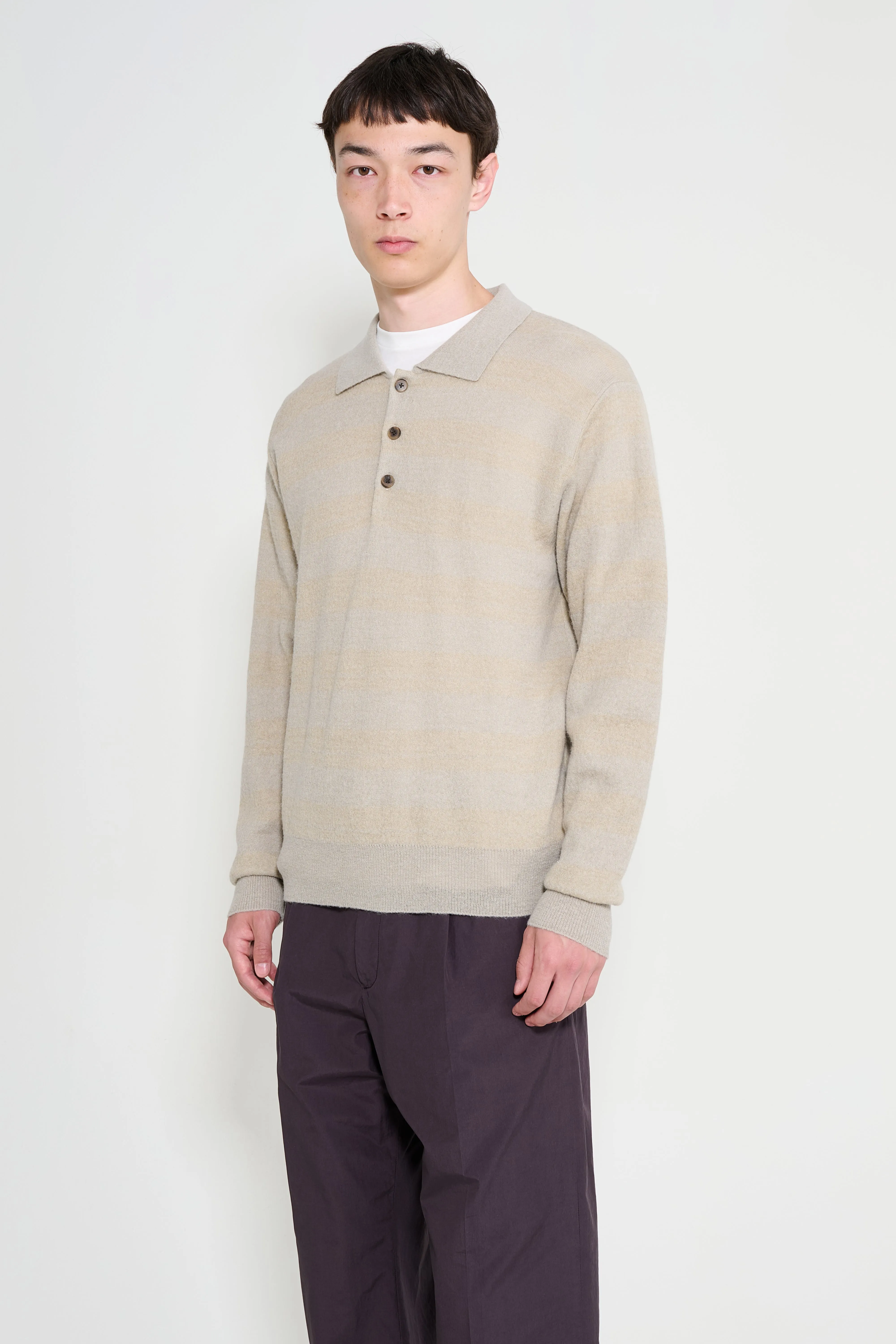 ssstein W/AL/NY Knit Stripe Polo LS Beige Greige Mix sold by Tres Bien product image thumbnail 2