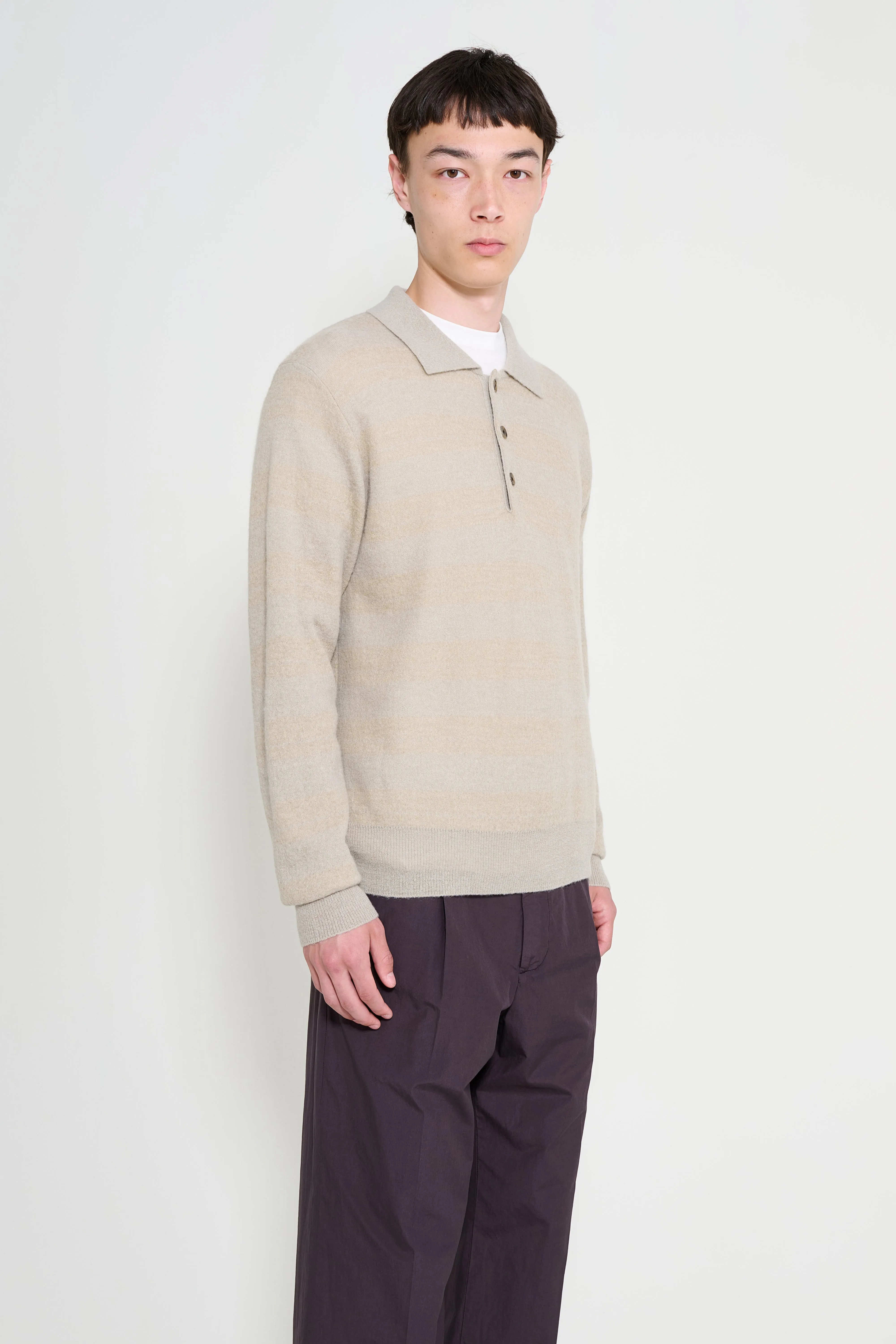 ssstein W/AL/NY Knit Stripe Polo LS Beige Greige Mix sold by Tres Bien product image thumbnail 4