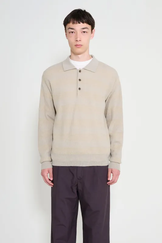 ssstein W/AL/NY Knit Stripe Polo LS Beige Greige Mix made by ssstein
