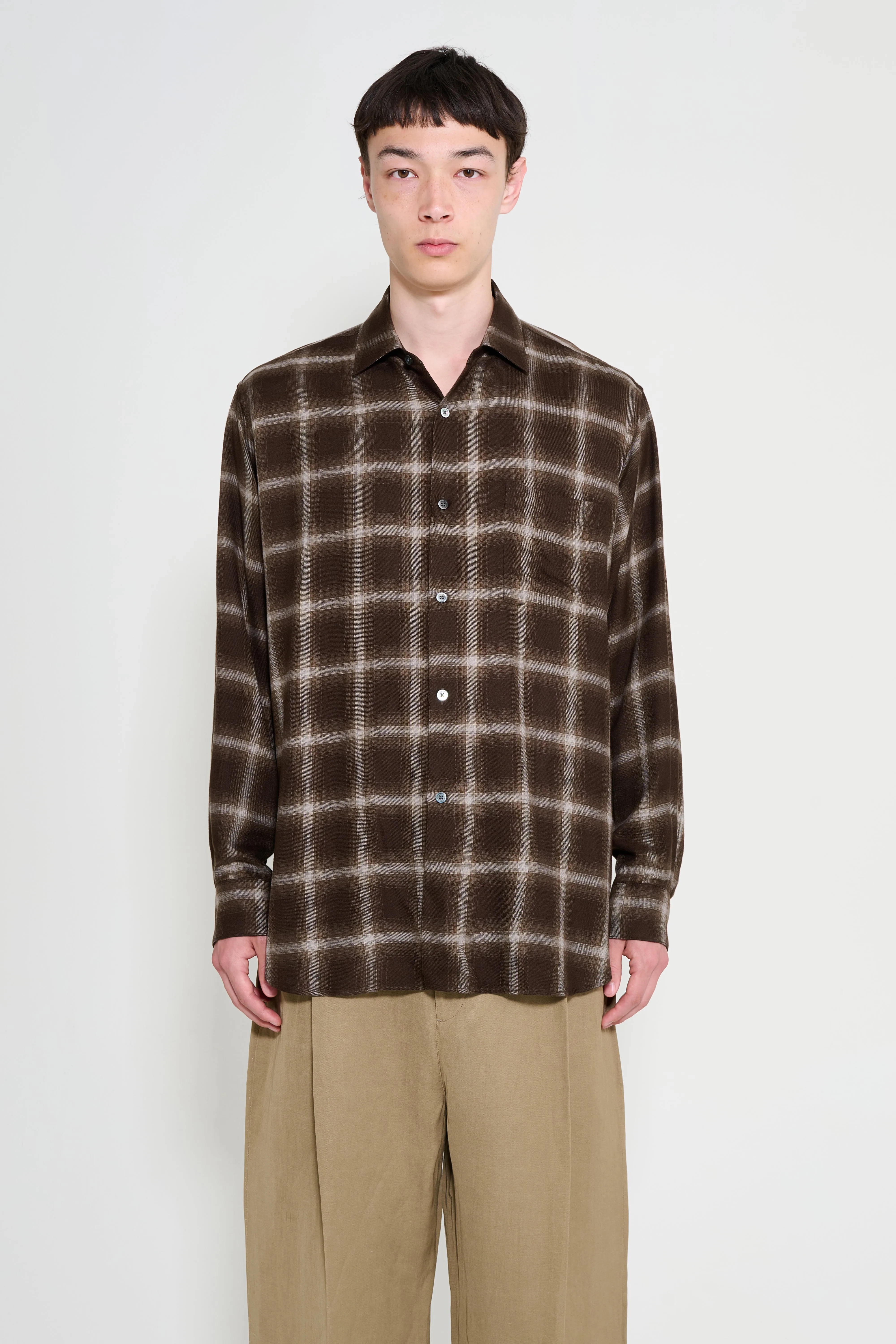 ssstein LY/VIS Check Oversized LS Shirt Brown Ombre sold by Tres Bien