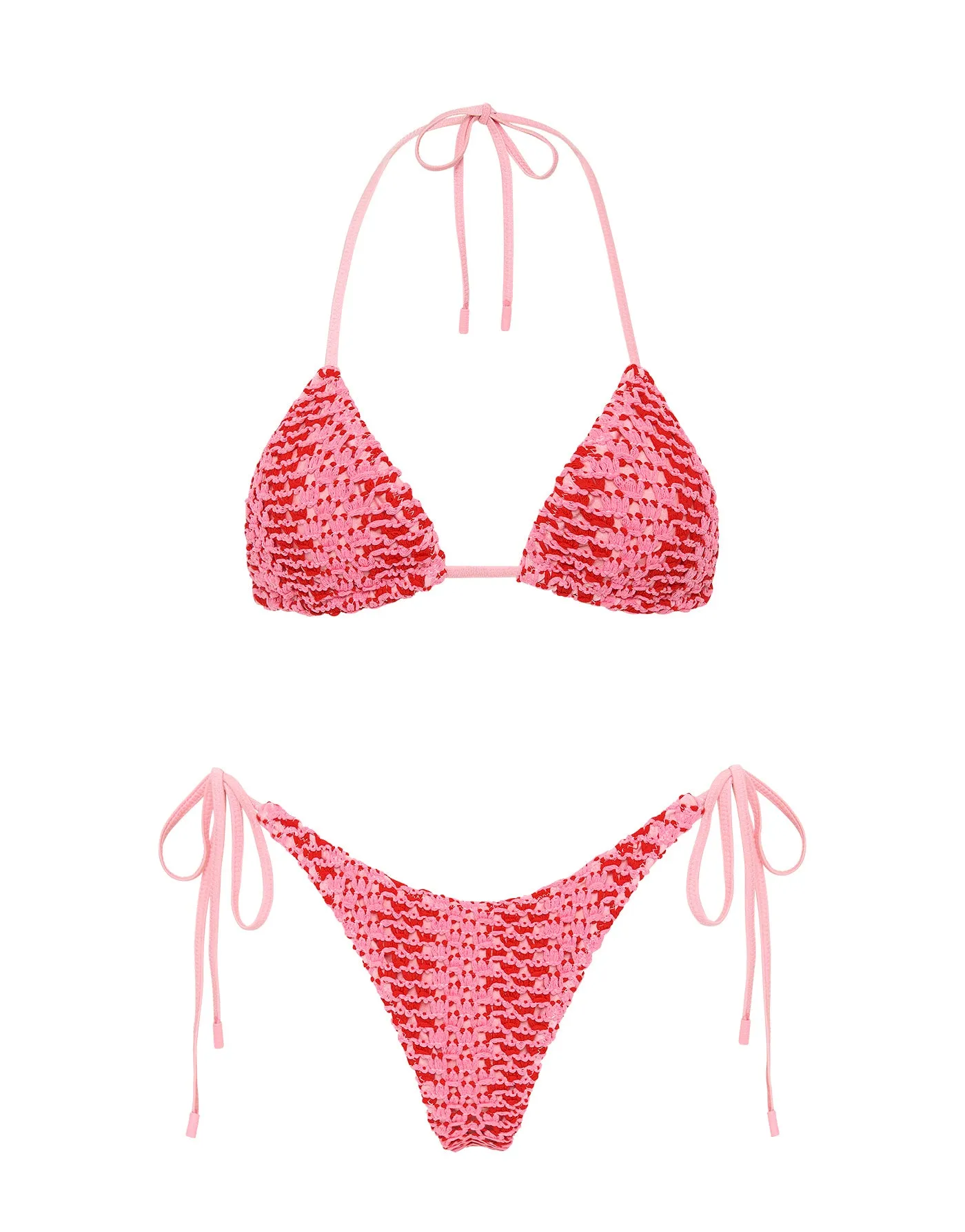 VINCA - ALINA Pink Crochet Triangle Bikini Set sold by triangl swimwear