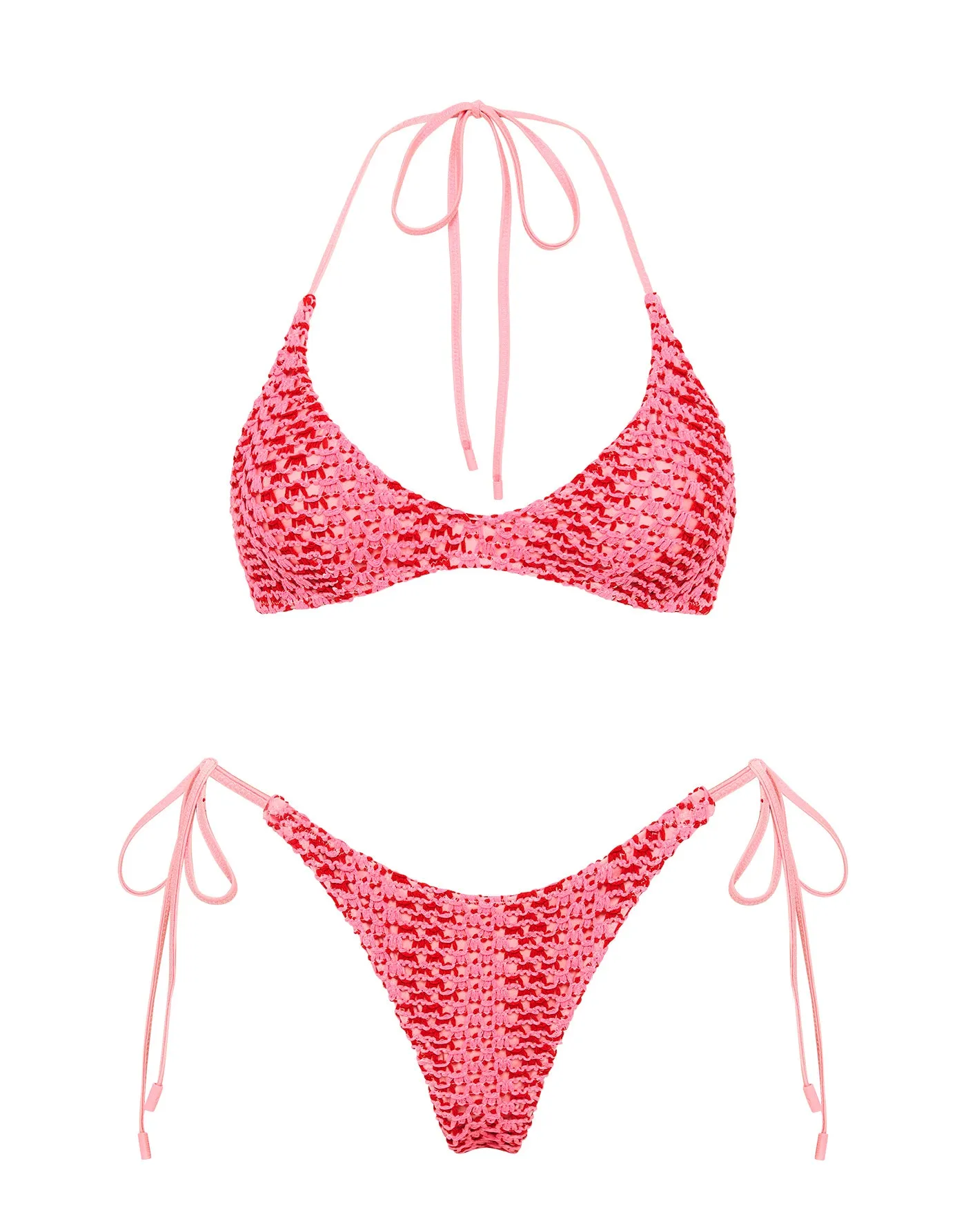CORA - ALINA Pink Crochet Halter Bikini Set sold by triangl swimwear