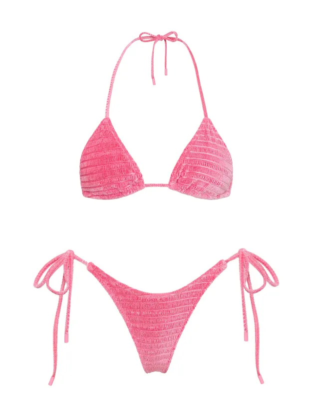 VINCA - PRINC Pink Velvet Triangle Bikini Set sold by triangl swimwear