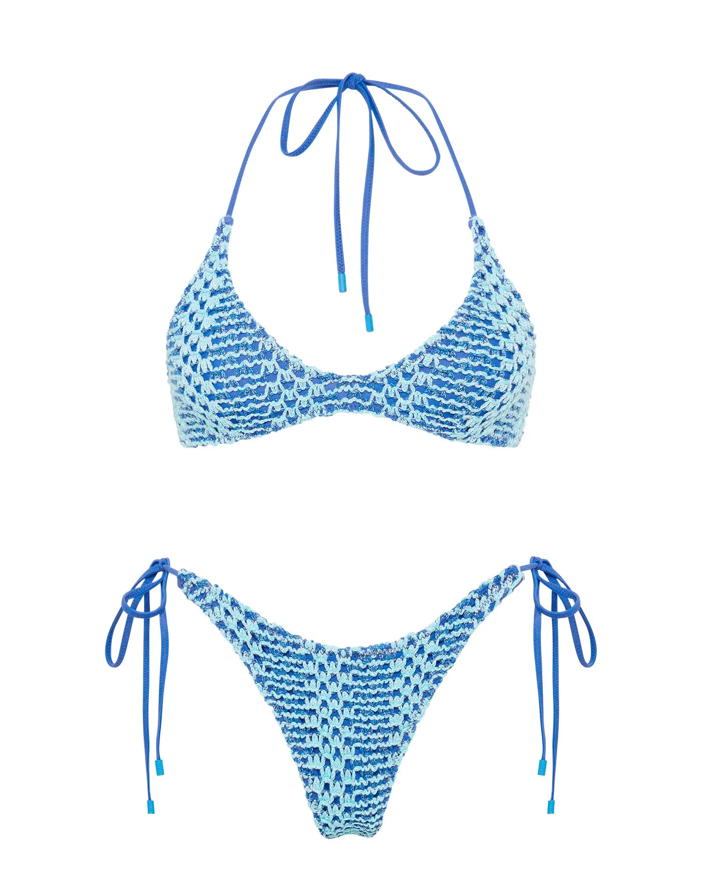 CORA - DELLO Blue Crochet Halter Bikini Set sold by triangl swimwear