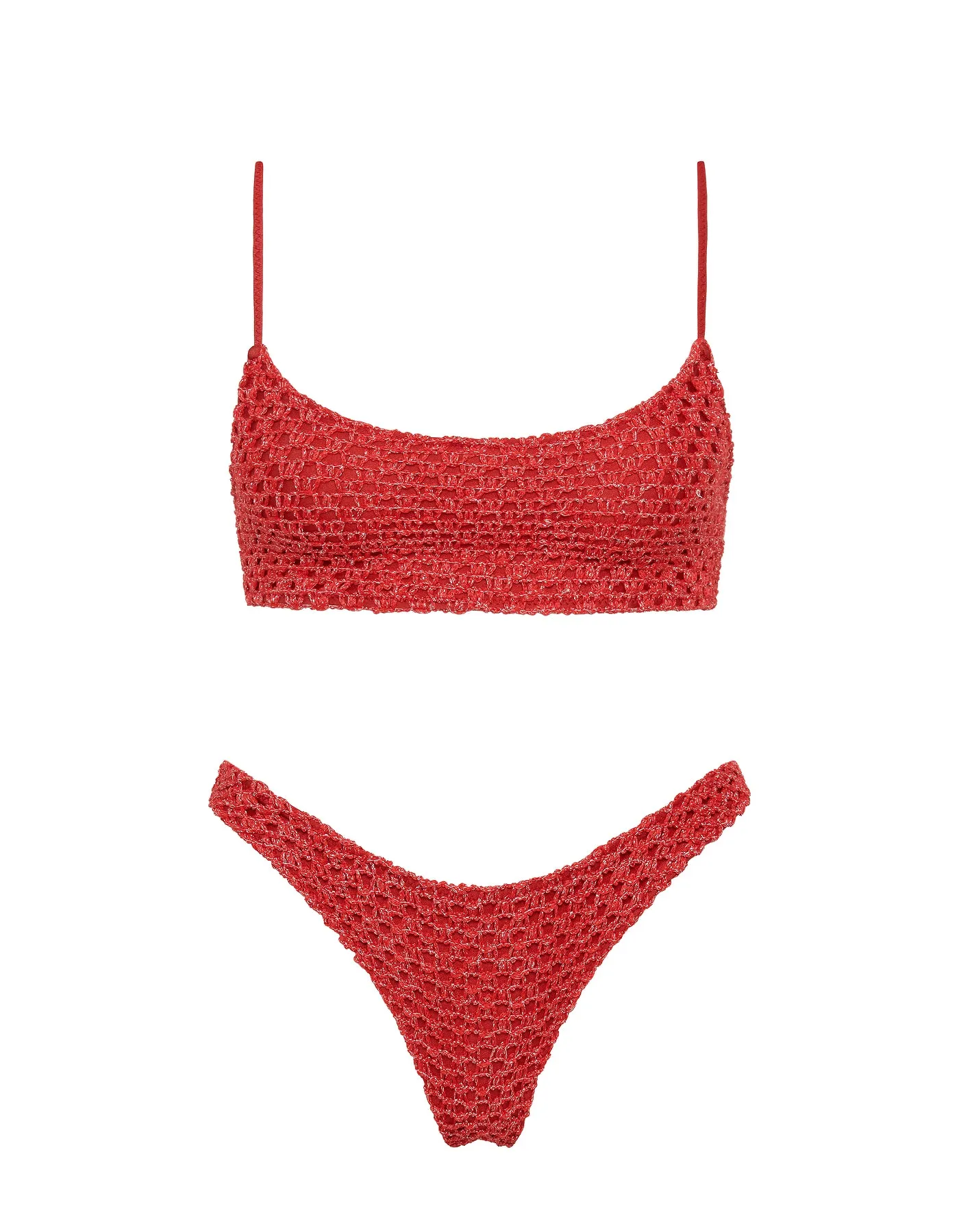 MICA - TAGE Red Sparkle Crochet Crop Bikini Set sold by triangl swimwear