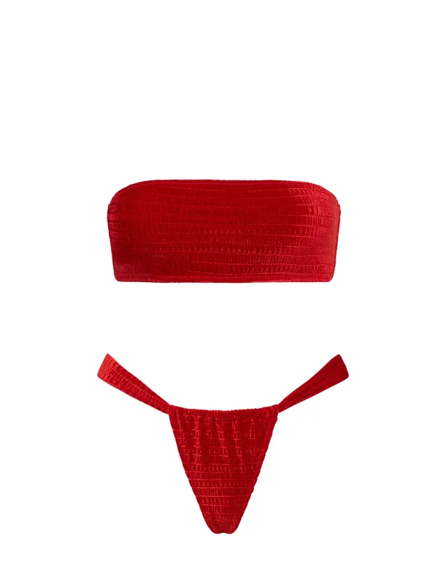 LUCE - LOPA Red Velvet Bandeau Bikini Set sold by triangl swimwear