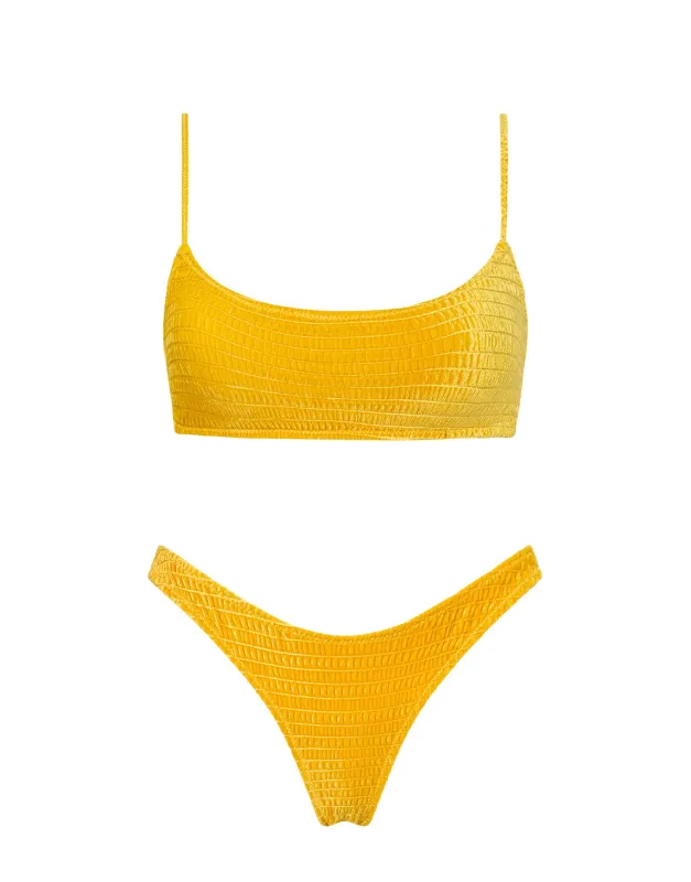 MICA - PILA Yellow Velvet Crop Bikini Set sold by triangl swimwear