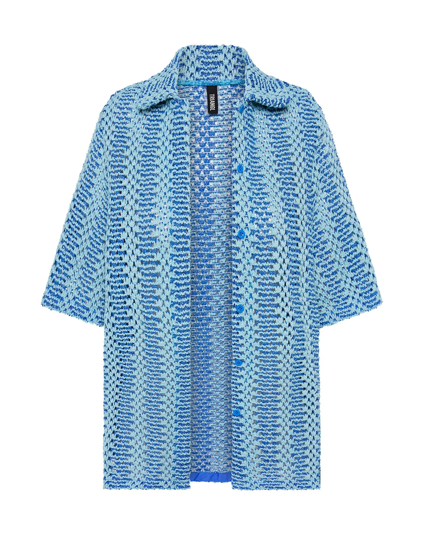 LINI - DELLO Blue Crochet Shirt sold by triangl swimwear